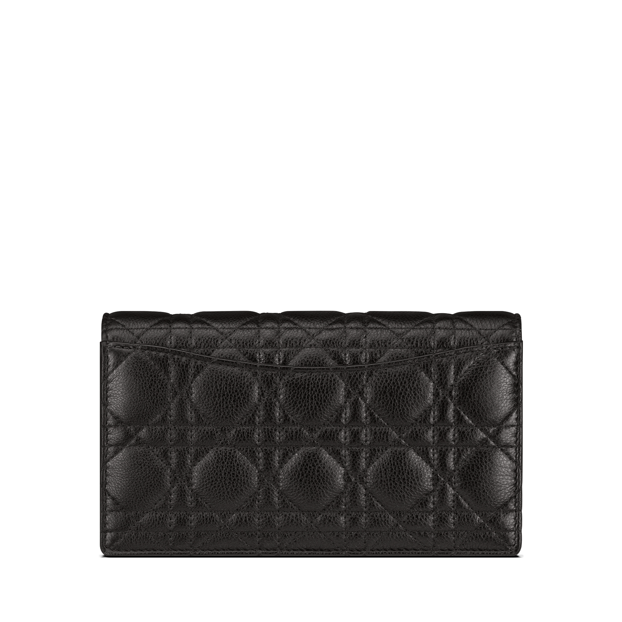 Dior Caro 附鏈帶手拿包 黑色柔軟 Cannage 籐格紋小牛皮 E08