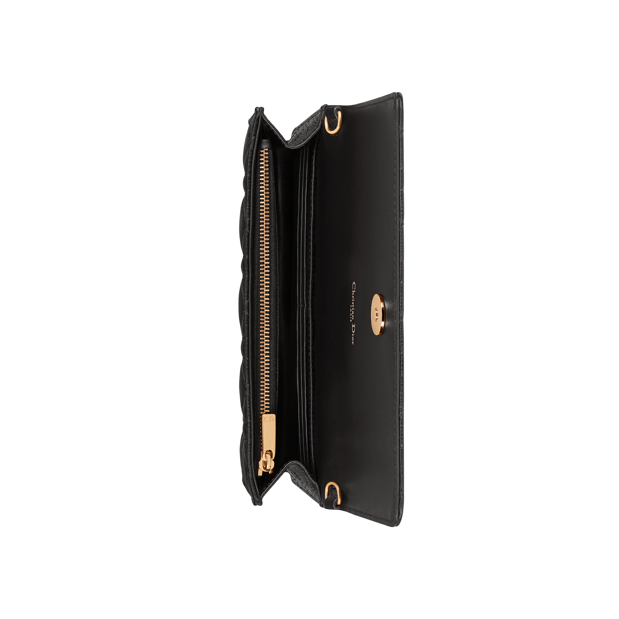 Dior Caro Pouch with Chain Black Supple Cannage Calfskin E10