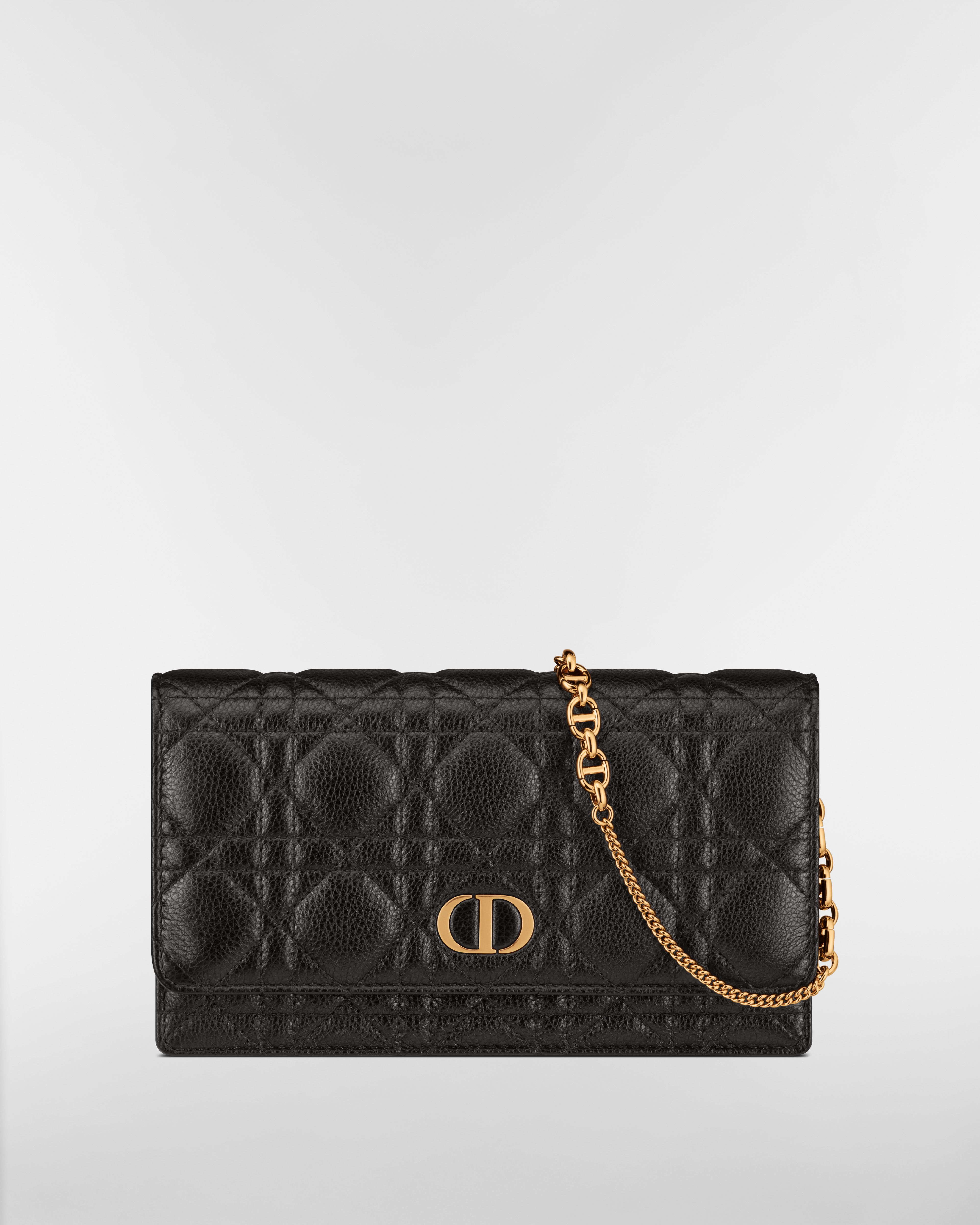 Dior Caro Pouch mit Kette Weiches Cannage Kalbsleder in Schwarz E01