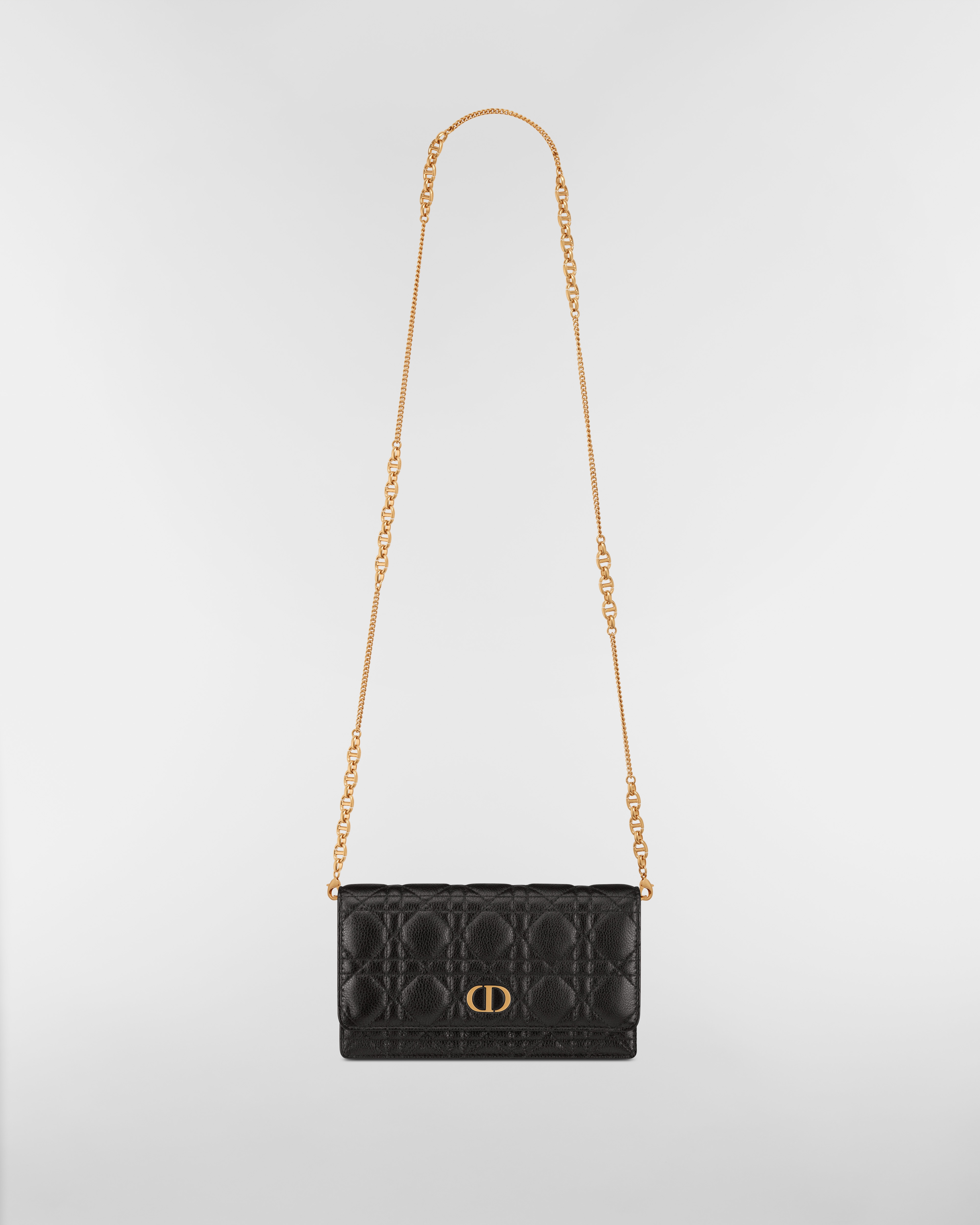 Dior Caro Pouch mit Kette Weiches Cannage Kalbsleder in Schwarz E07