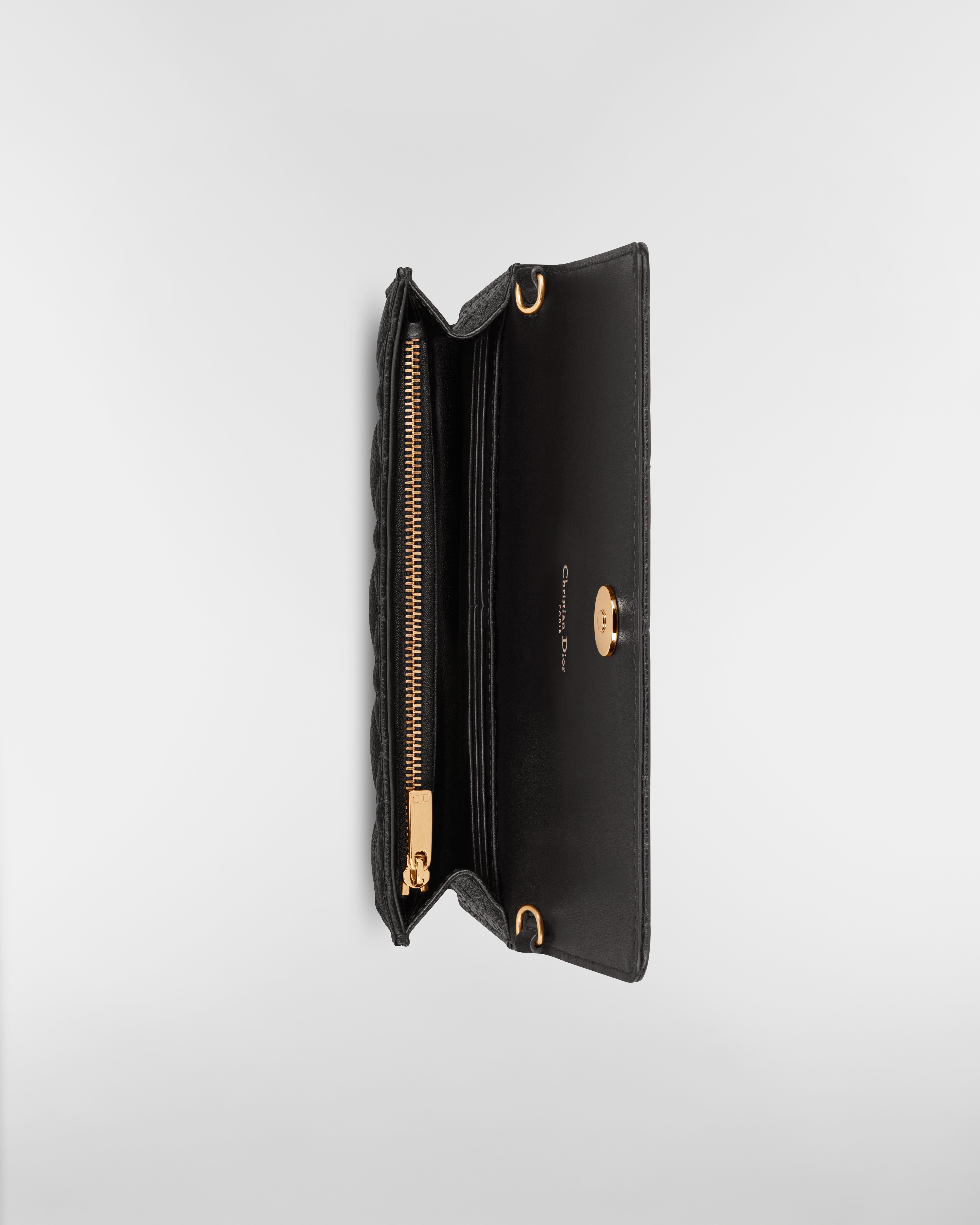 Dior Caro Pouch mit Kette Weiches Cannage Kalbsleder in Schwarz E10