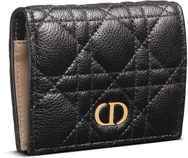 Mini Dior Caro Saffron Wallet Black Hazelnut and Latte Cannage Calfskin DIOR