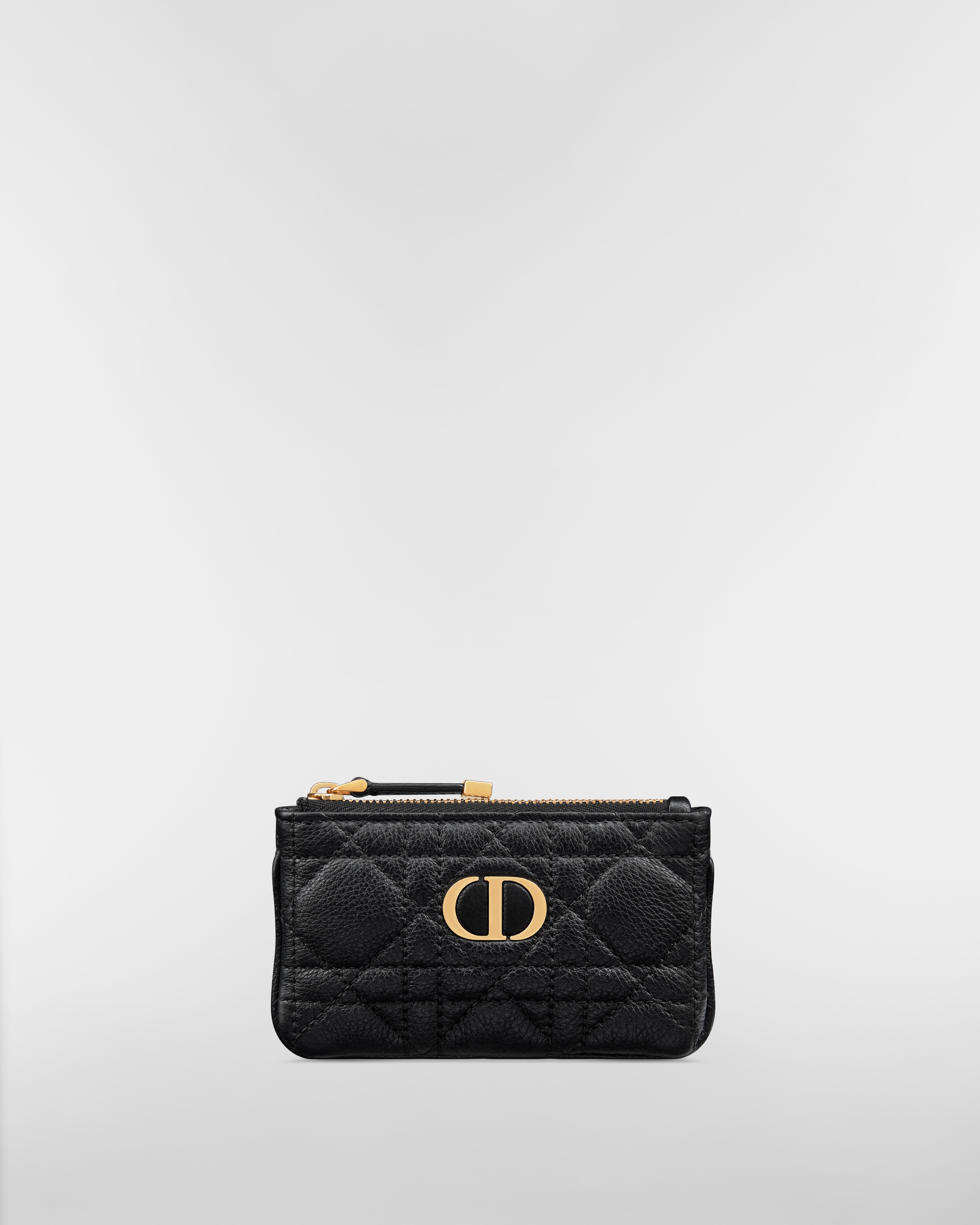Dior Caro Myrte Zipped Key Case Black Supple Cannage Calfskin E01