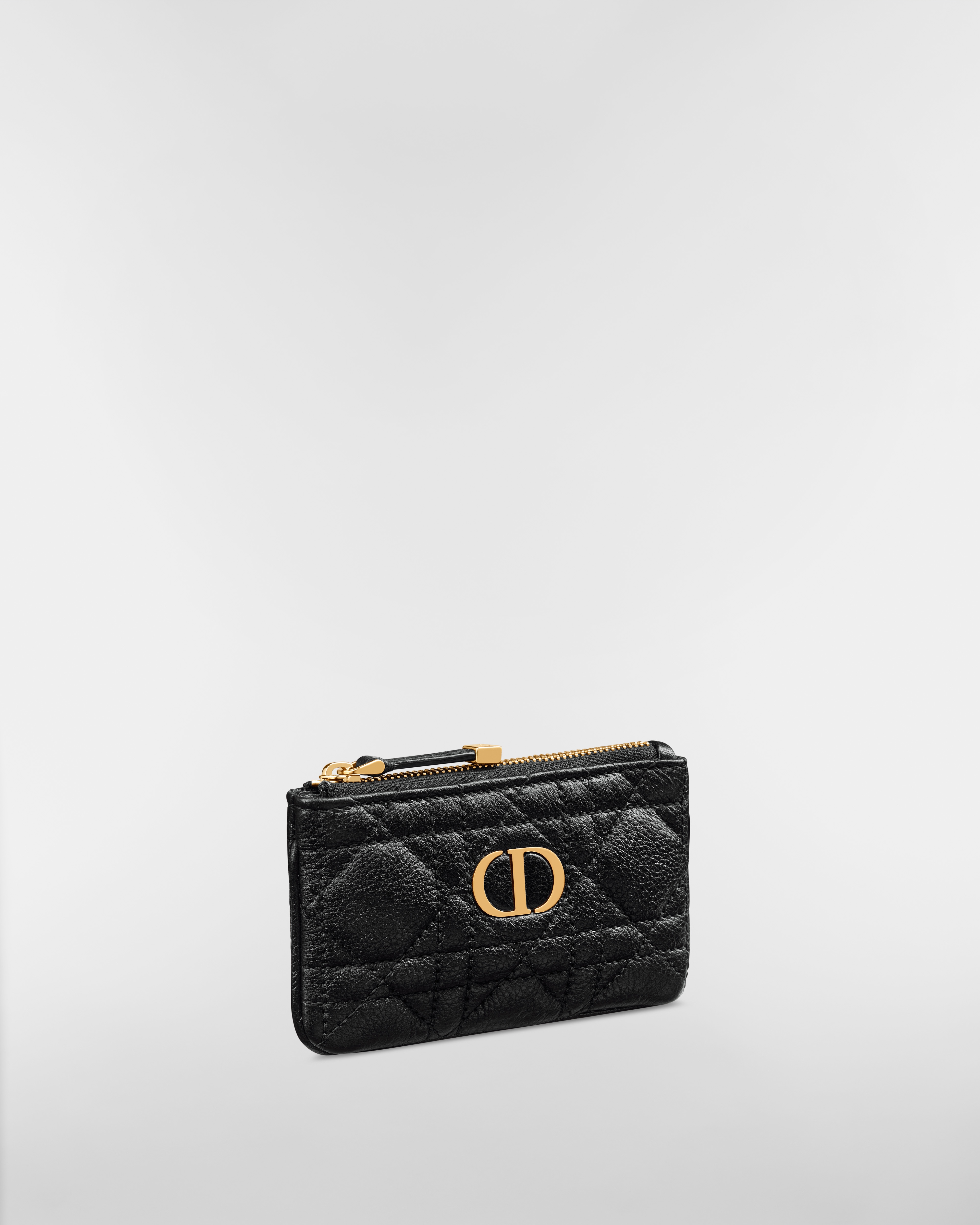 Dior Caro Myrte Zipped Key Case Black Supple Cannage Calfskin E03