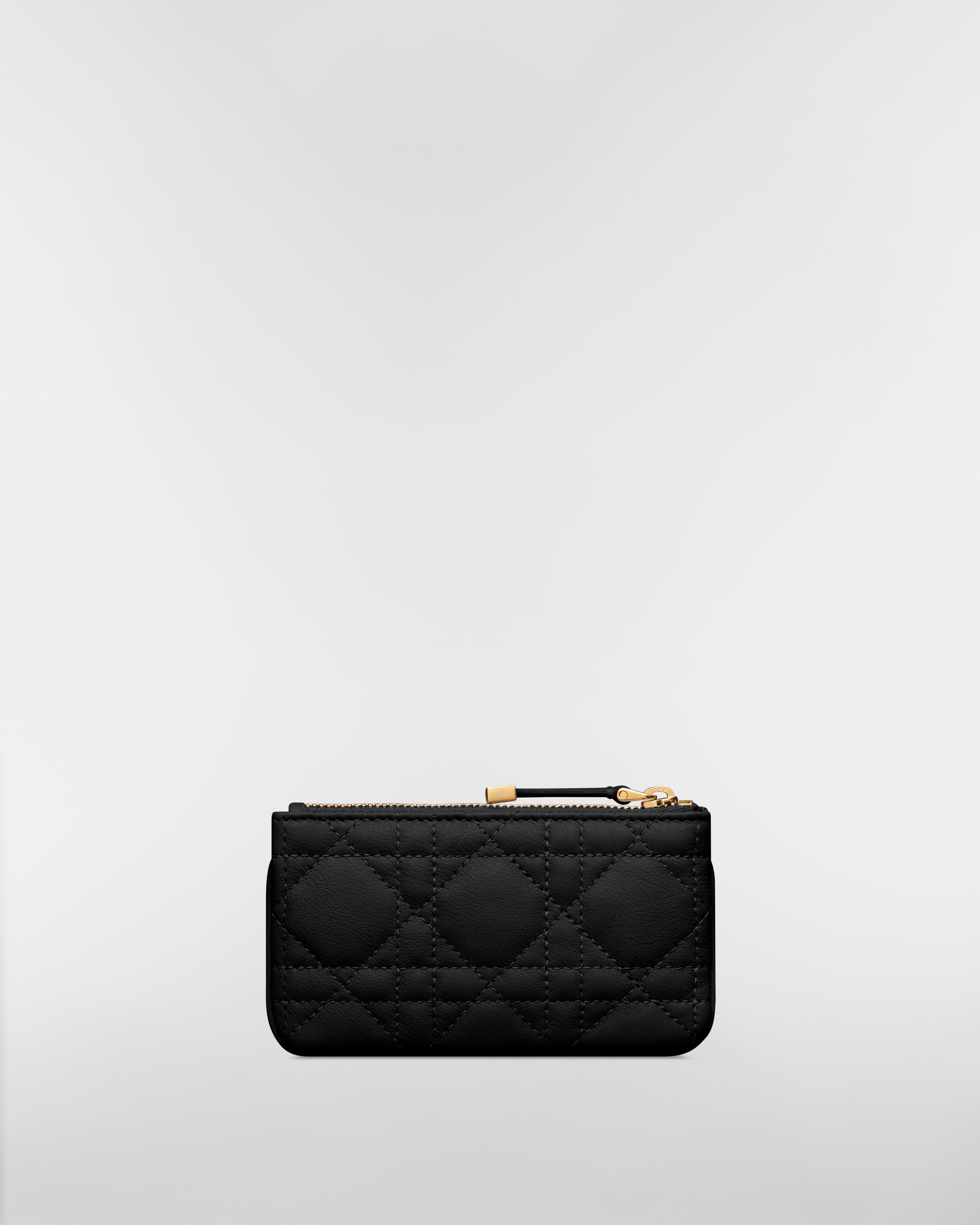 Dior Caro Myrte Zipped Key Case Black Supple Cannage Calfskin E08