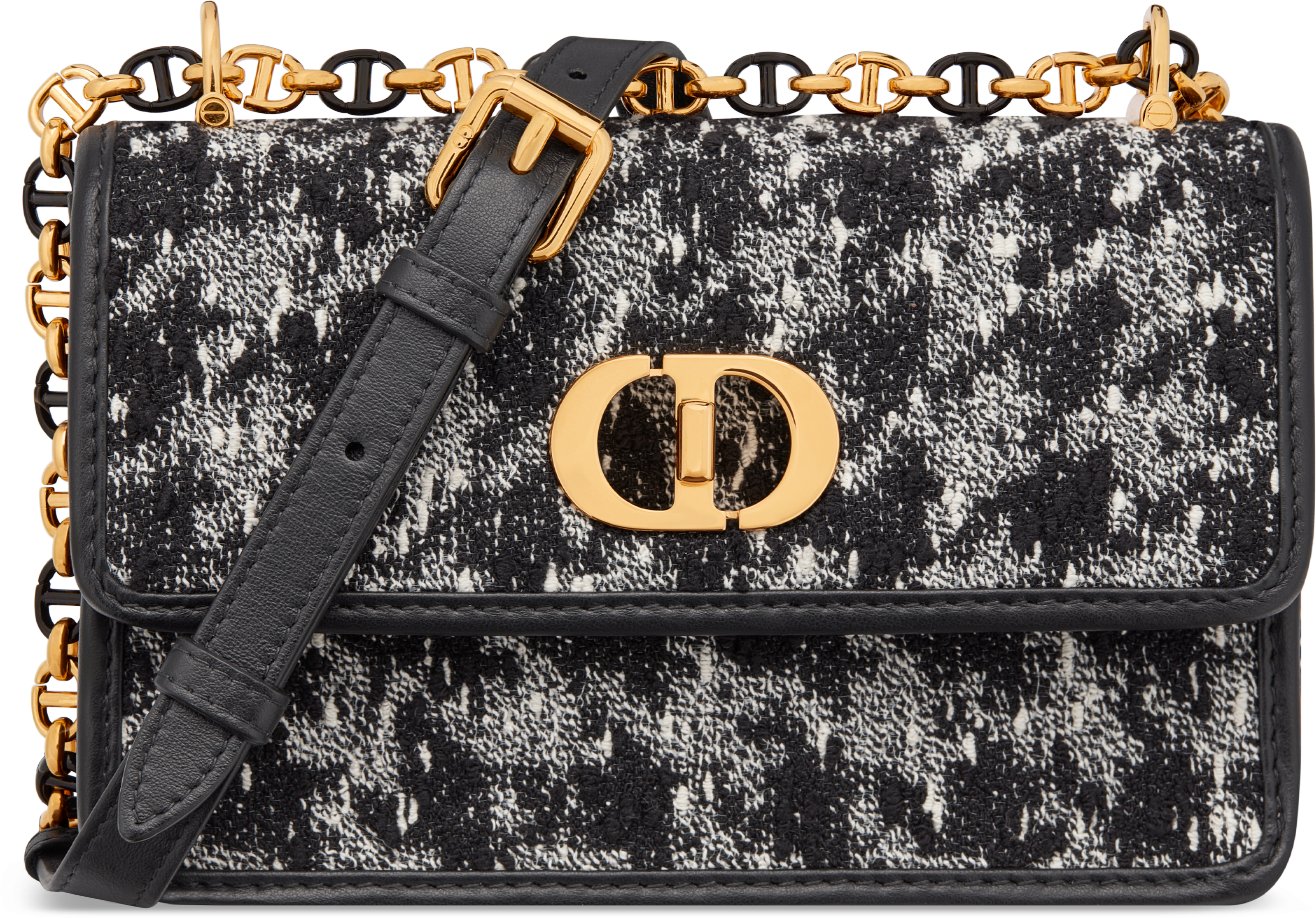 Miss Caro Mini Bag Black and White Houndstooth Tweed Embroidery DIOR