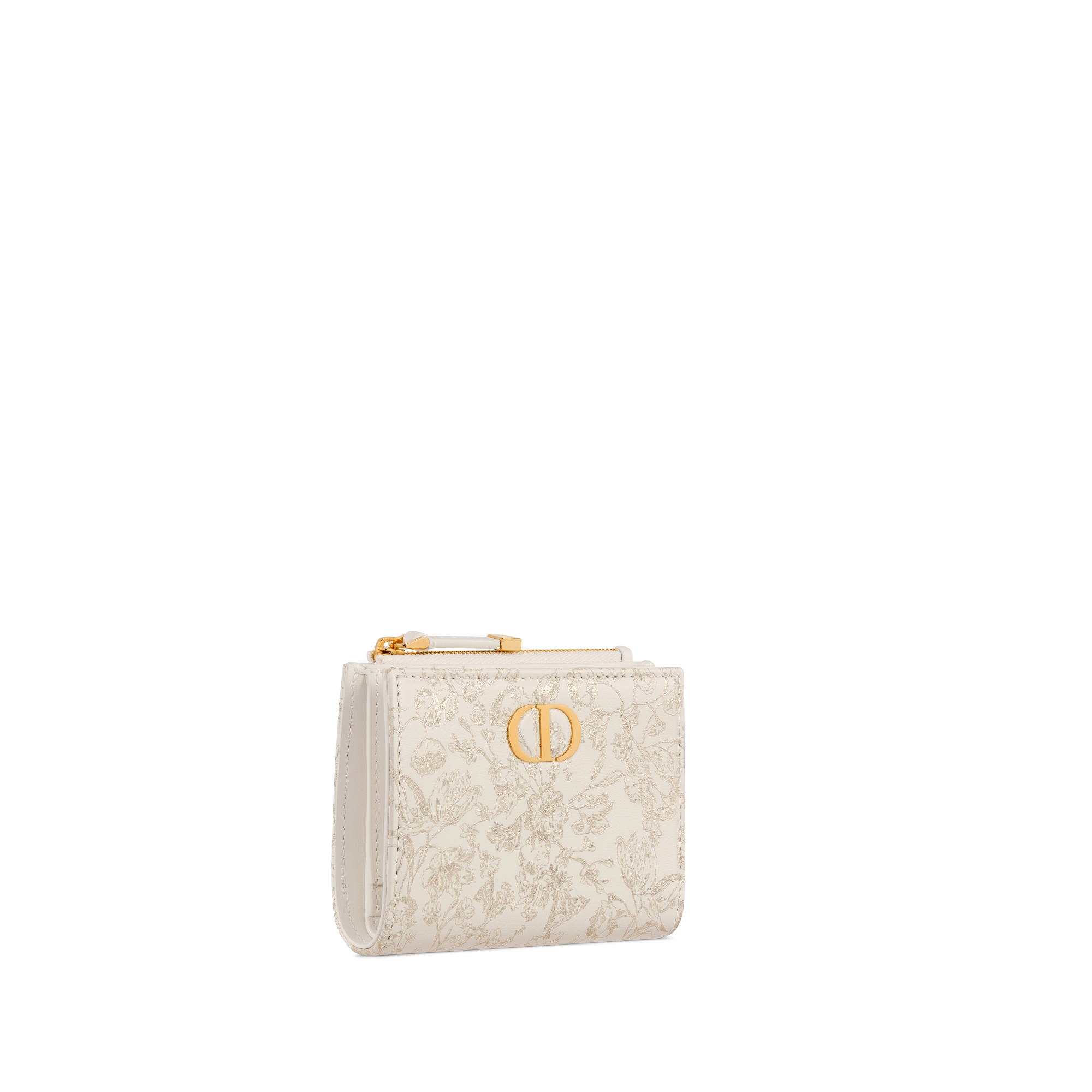 Dior Caro Dahlia 지갑 골드 톤 Millefiori 프린트 송아지 가죽 E03
