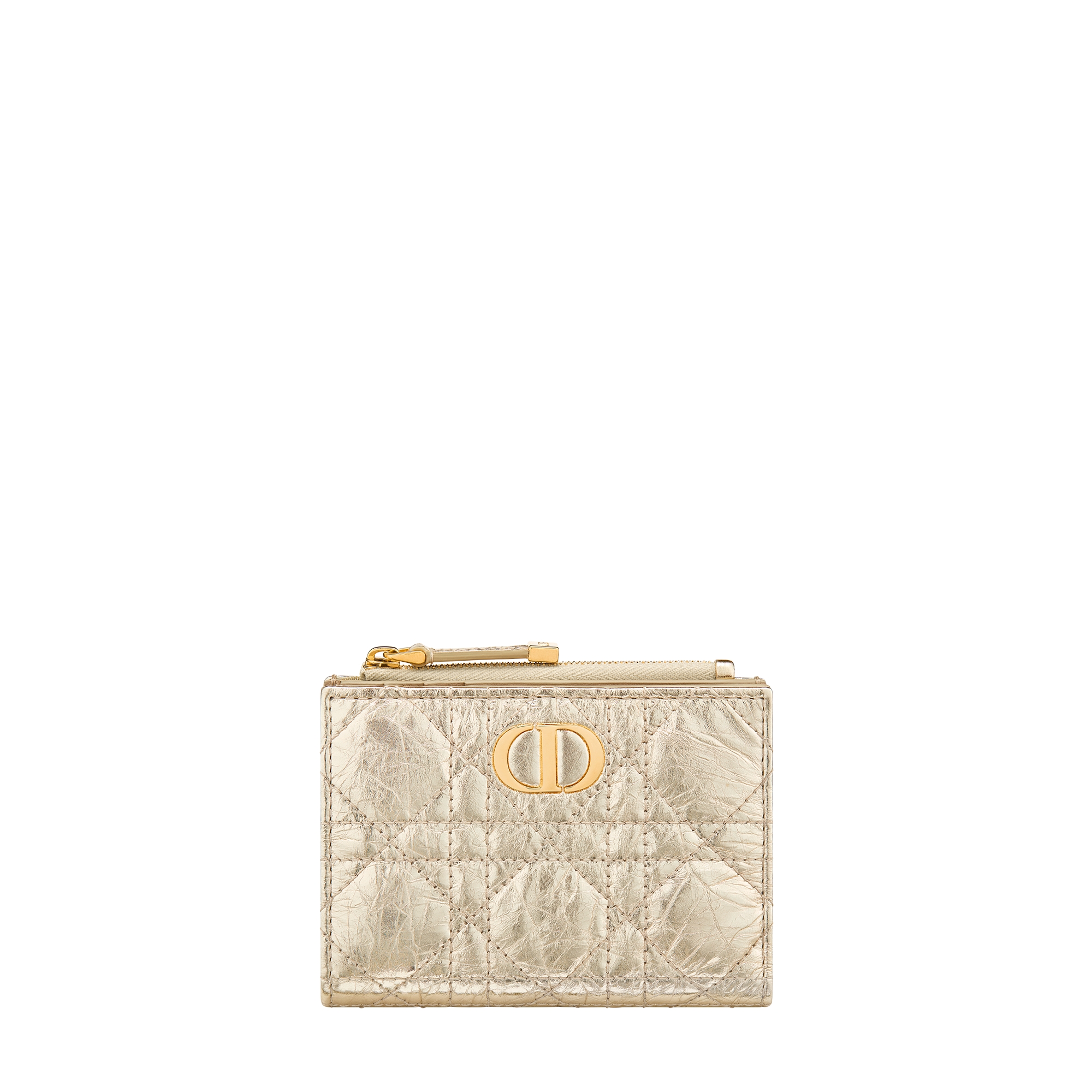 Dior Caro Dahlia Wallet Metallic Gold-Tone Crinkled Flat Cannage Calfskin E01