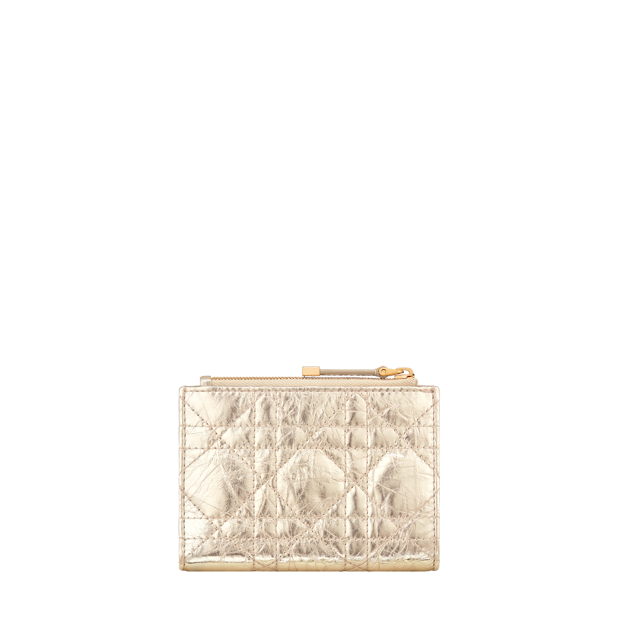 Dior Caro Dahlia Wallet Metallic Gold-Tone Crinkled Flat Cannage Calfskin E08