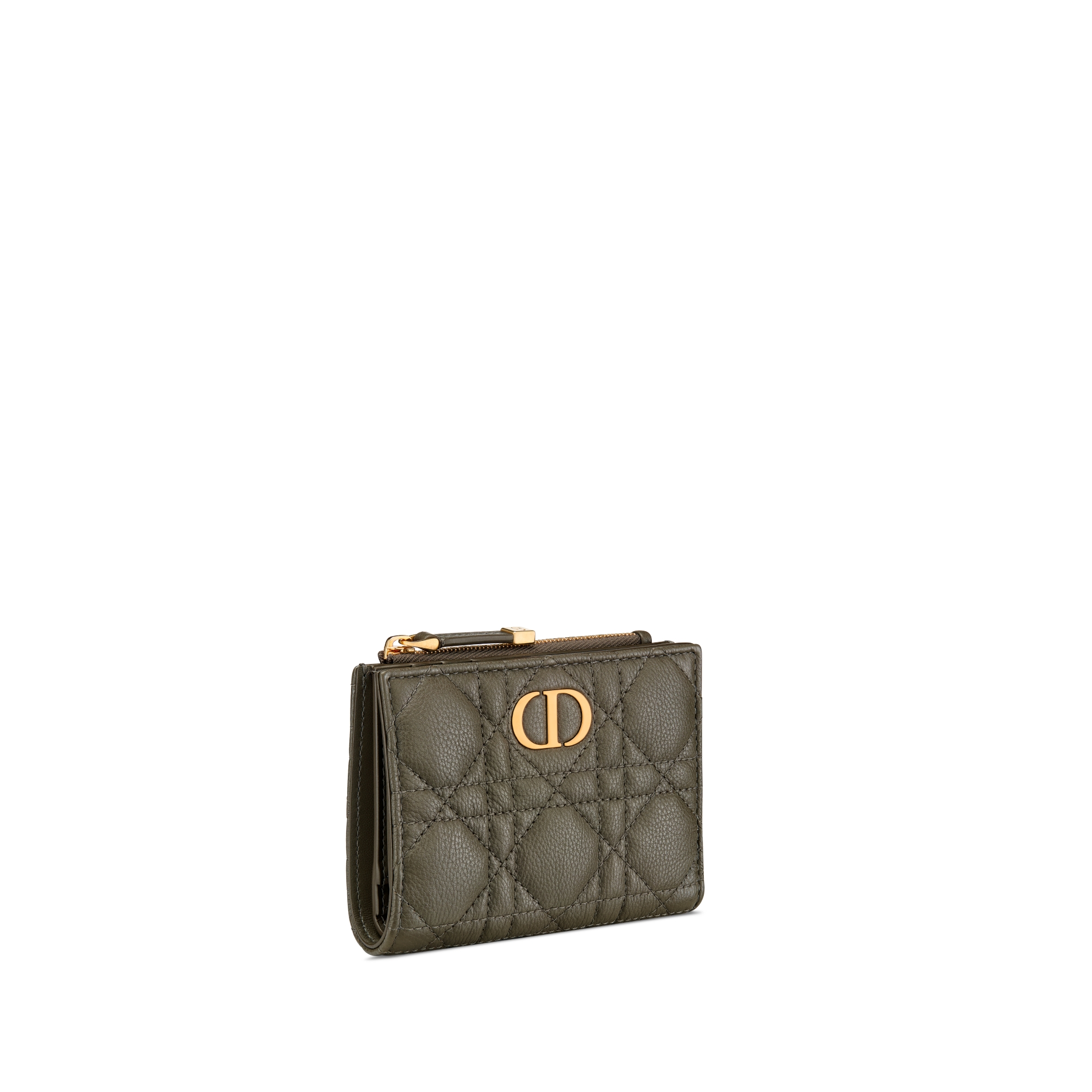 Portefeuille Dahlia Dior Caro Cuir de veau Cannage souple couleur Dark Fango E03