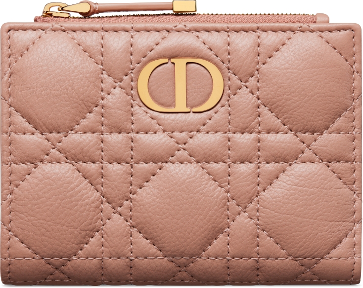 DIOR Caro Dahlia Wallet Powder Pink Supple Cannage Calfskin Women