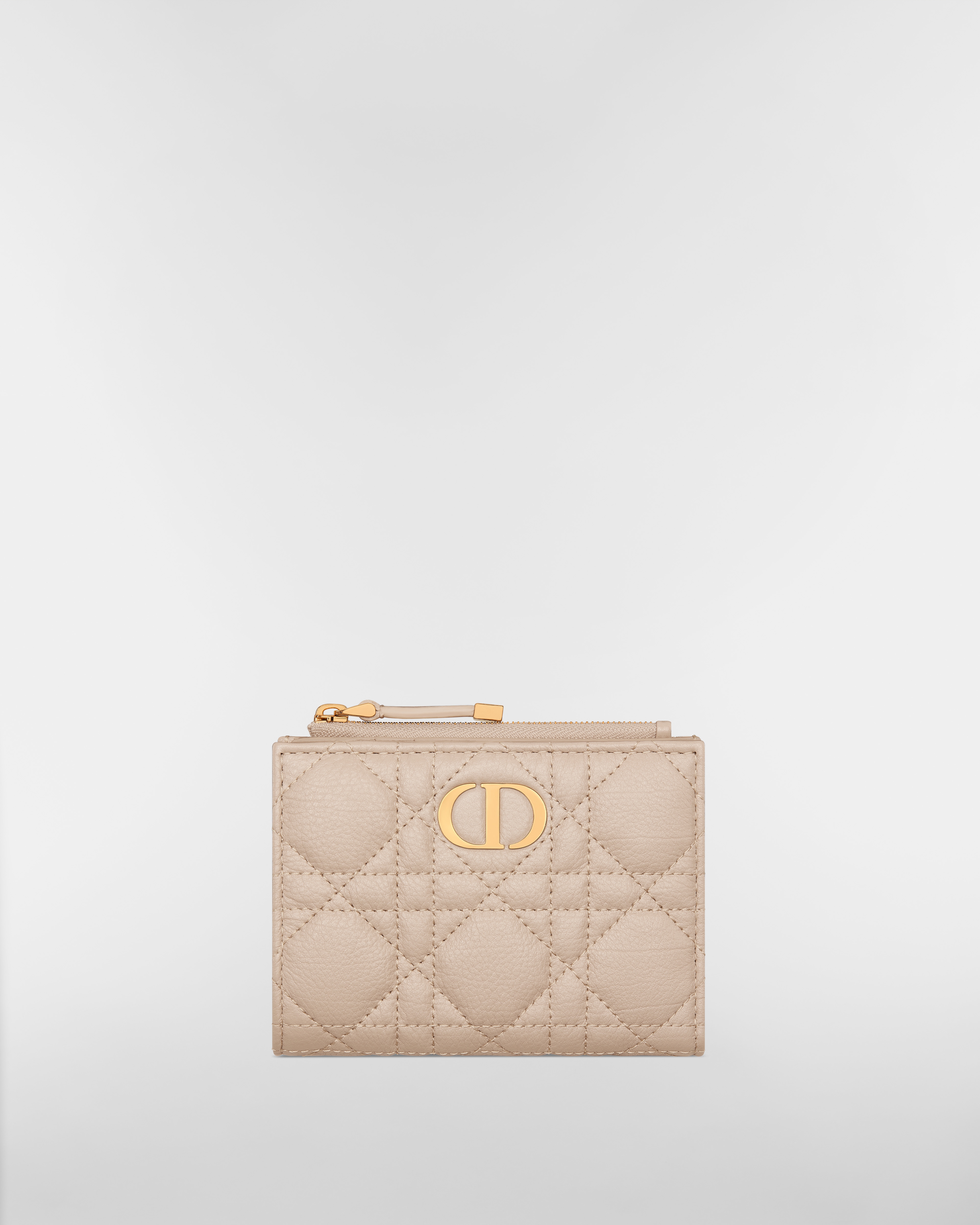 Portefeuille Dahlia Dior Caro Cuir de veau Cannage souple beige poudre E01