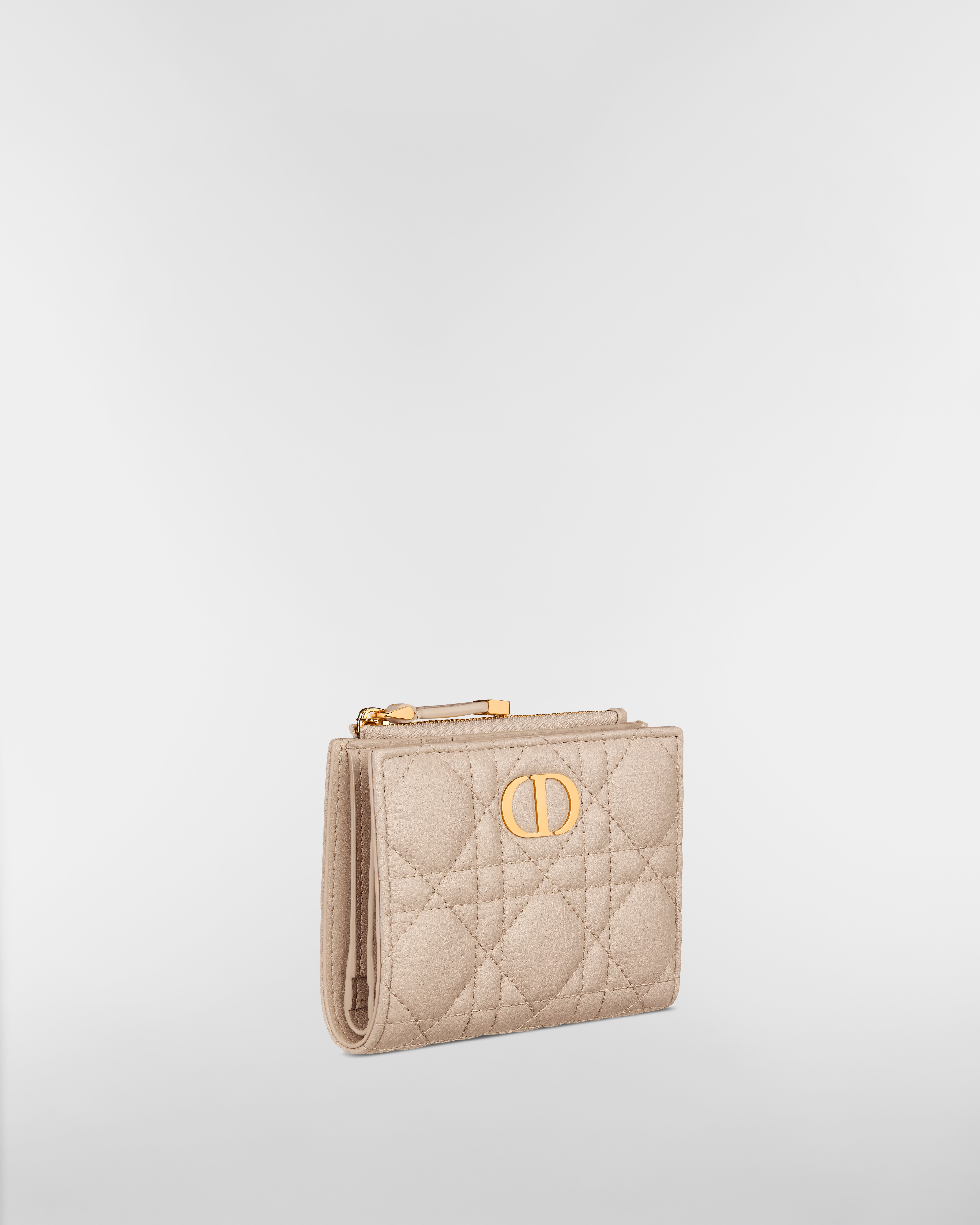 Portefeuille Dahlia Dior Caro Cuir de veau Cannage souple beige poudre E03