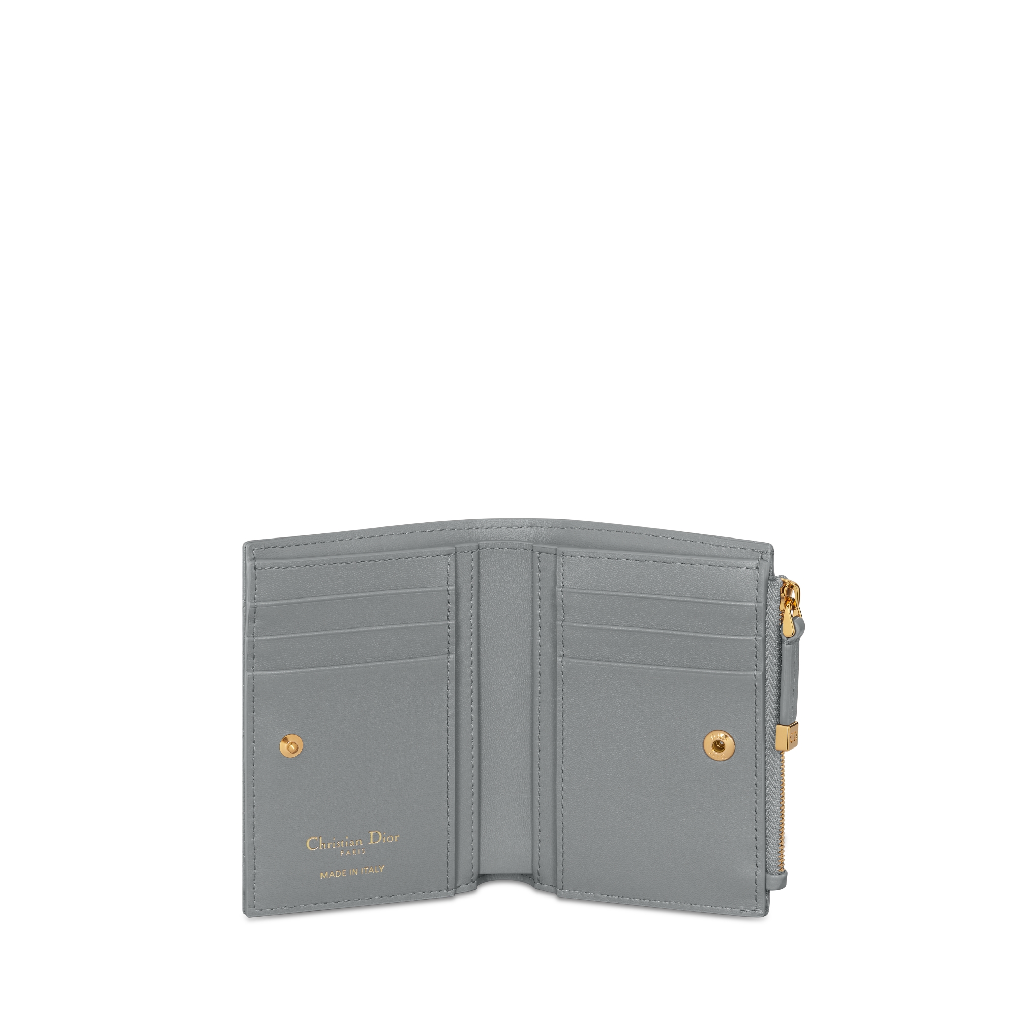 Dior Caro Dahlia 銀包 煤灰色柔軟 Cannage 藤格紋圖案小牛皮 E07