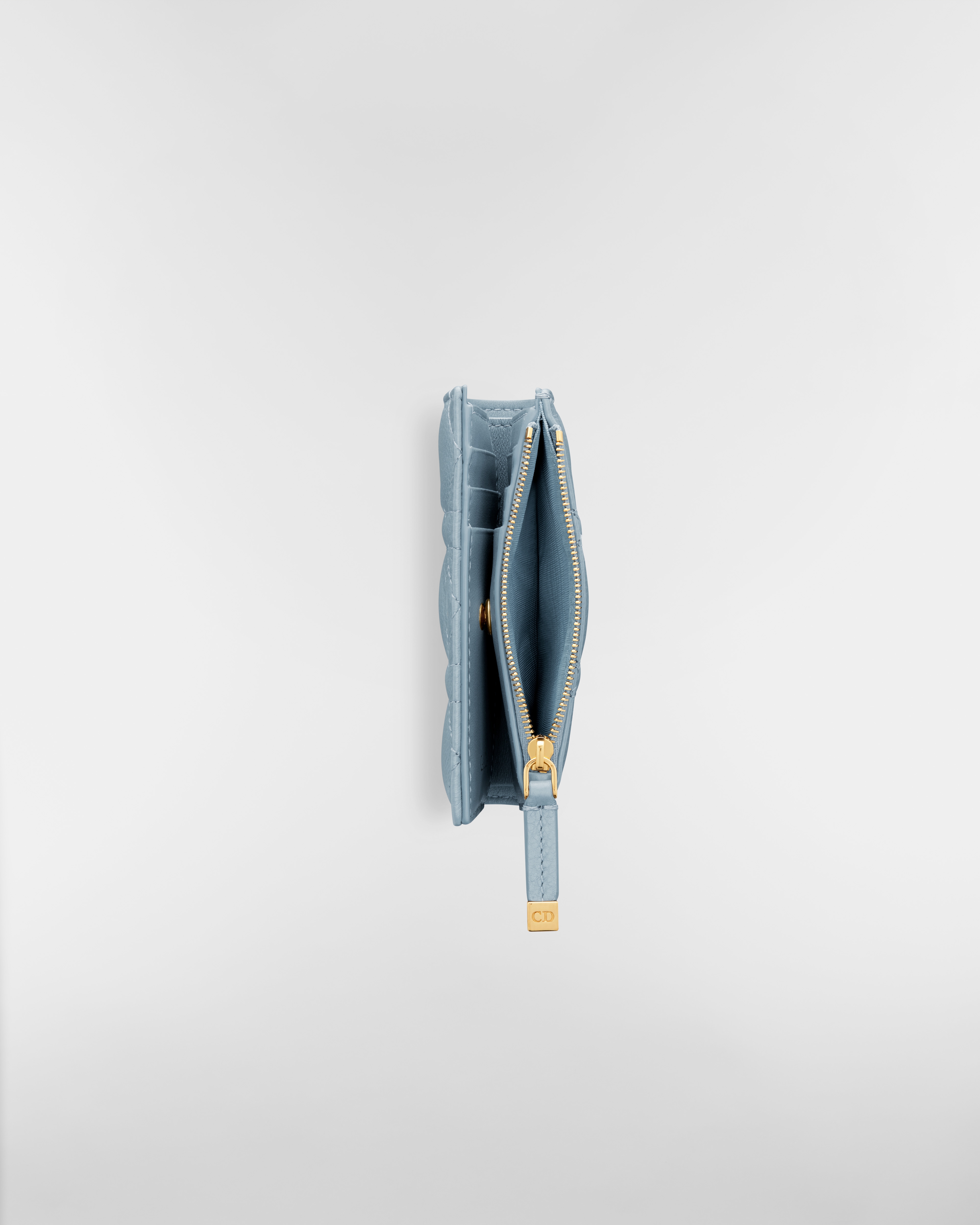 Portafoglio Dior Caro Dahlia Pelle di vitello morbida Cannage celeste E06