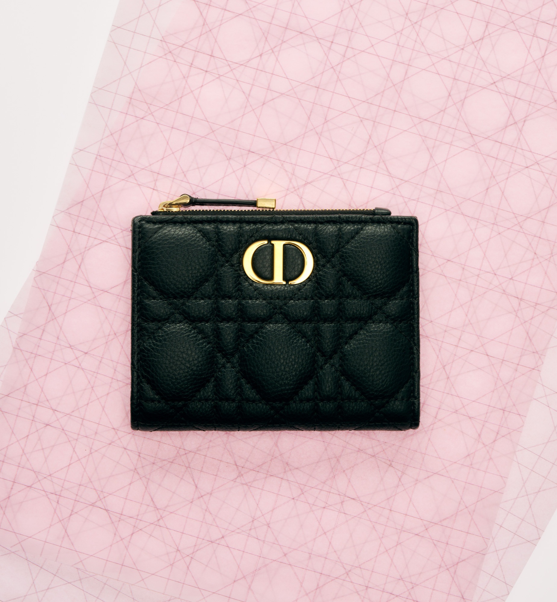 Dior Caro Dahlia 銀包 黑色柔軟 Cannage 藤格紋圖案小牛皮 E12