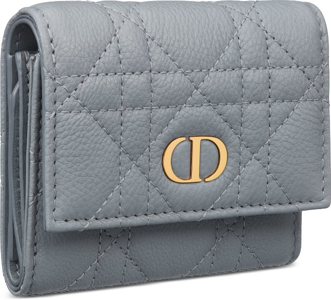 กระเป๋าสตางค์ Dior Caro Hibiscus มุมมองปิดแบบเอียงทำมุม