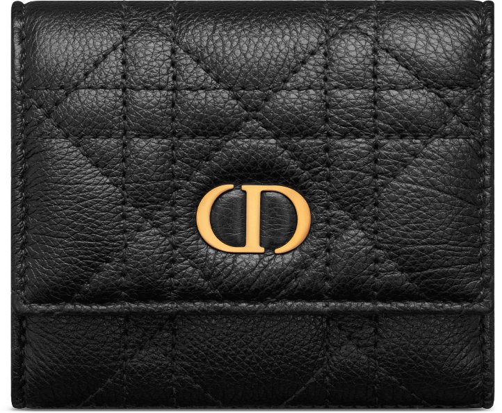 Dior Caro Hibiscus Wallet Black Supple Cannage Calfskin | DIOR
