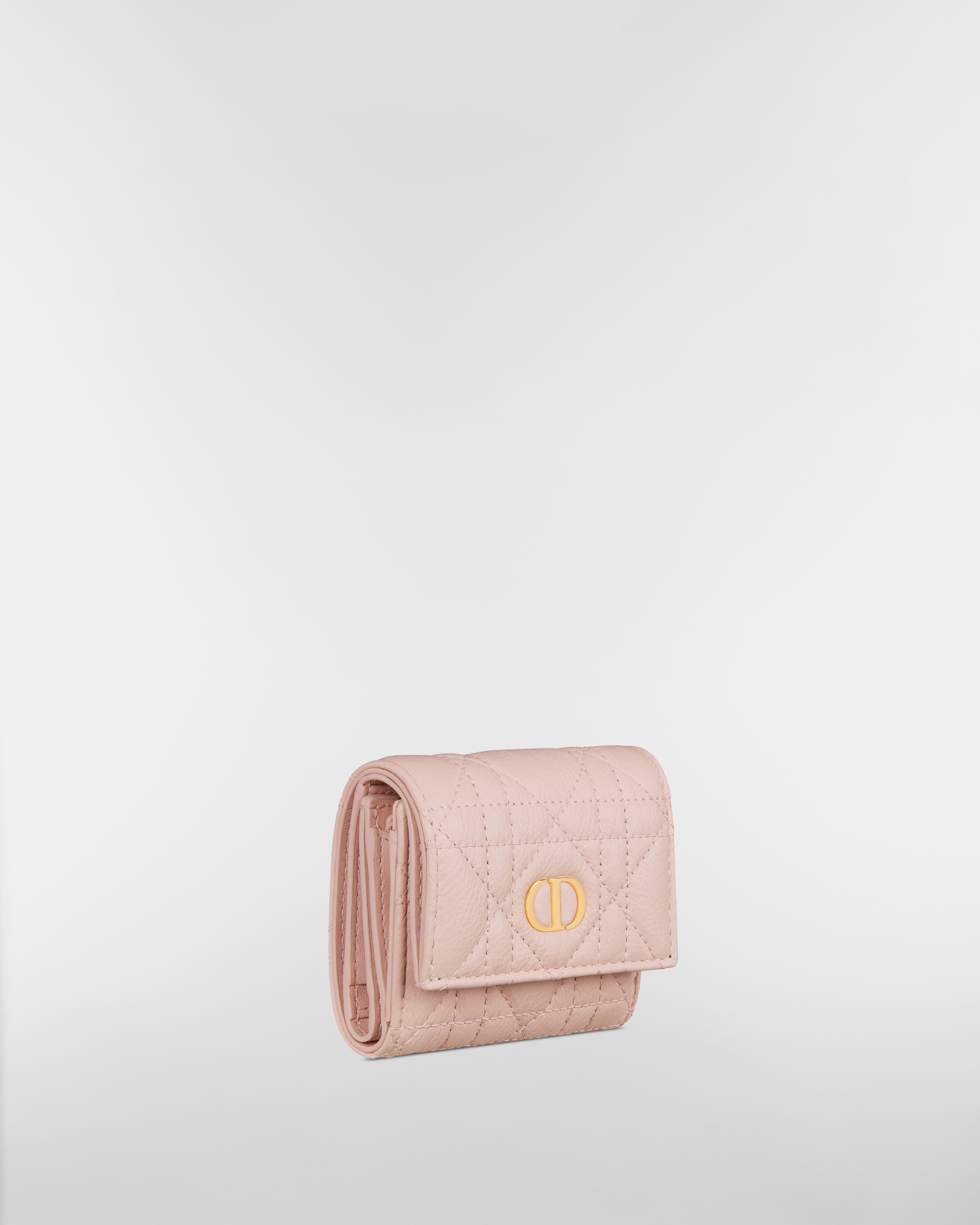 Dior Caro Hibiscus L형 지퍼 지갑 파우더 핑크 서플 까나쥬 송아지 가죽 E03