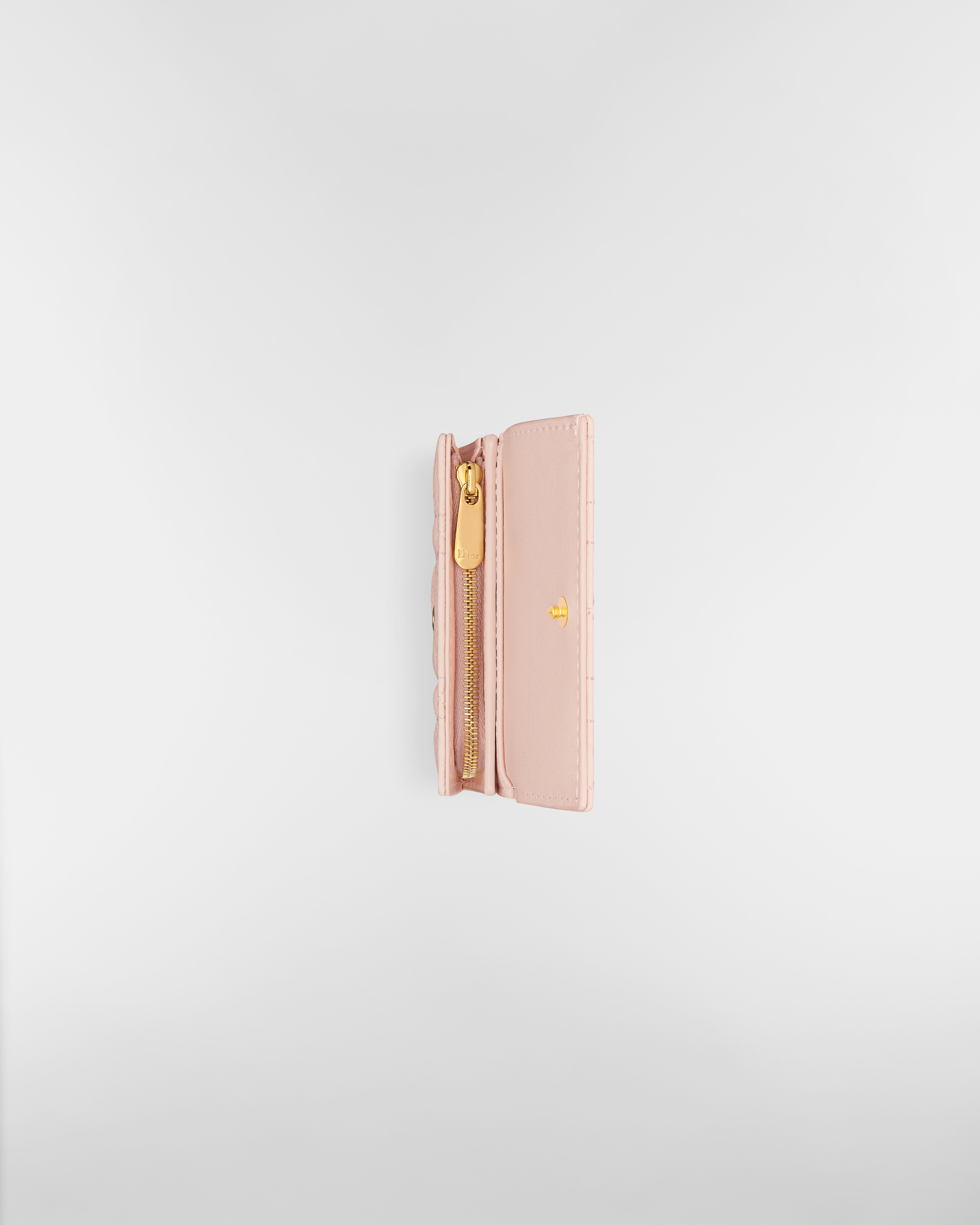 Dior Caro Hibiscus L형 지퍼 지갑 파우더 핑크 서플 까나쥬 송아지 가죽 E06