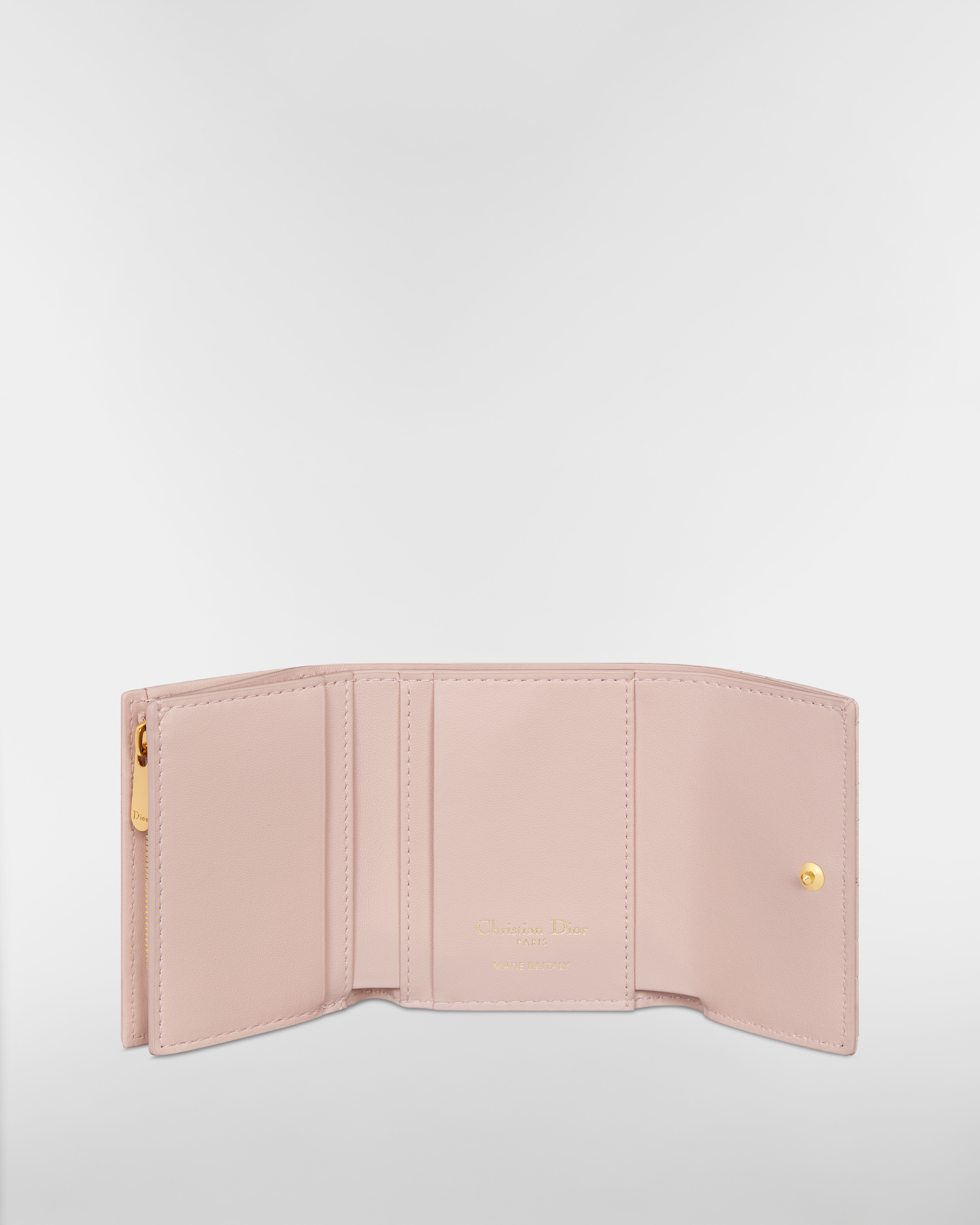 Dior Caro Hibiscus L형 지퍼 지갑 파우더 핑크 서플 까나쥬 송아지 가죽 E07