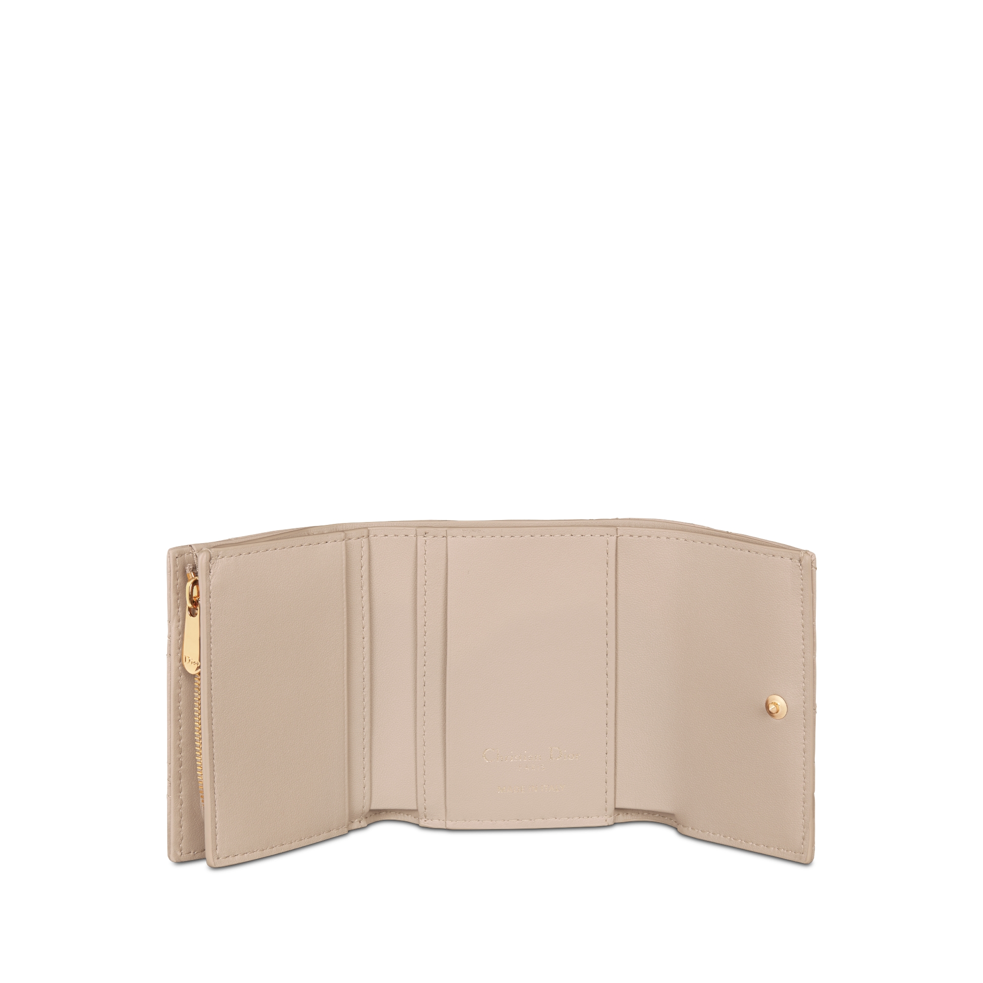 Dior Caro Hibiscus L형 지퍼 지갑 파우더 베이지 서플 까나쥬 송아지 가죽 E07