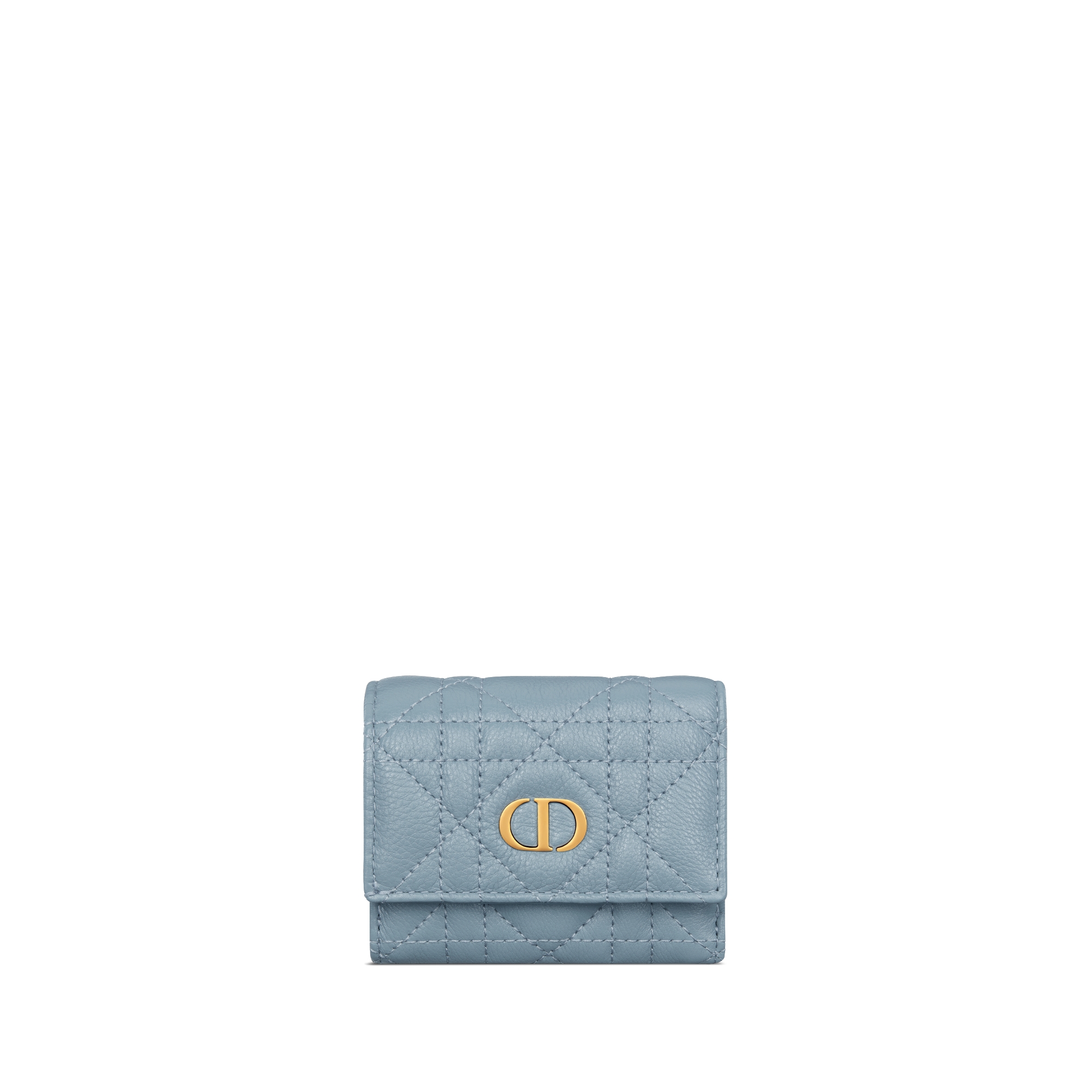 Dior Caro Hibiscus L-Zip Wallet Cloud Blue Supple Cannage Calfskin