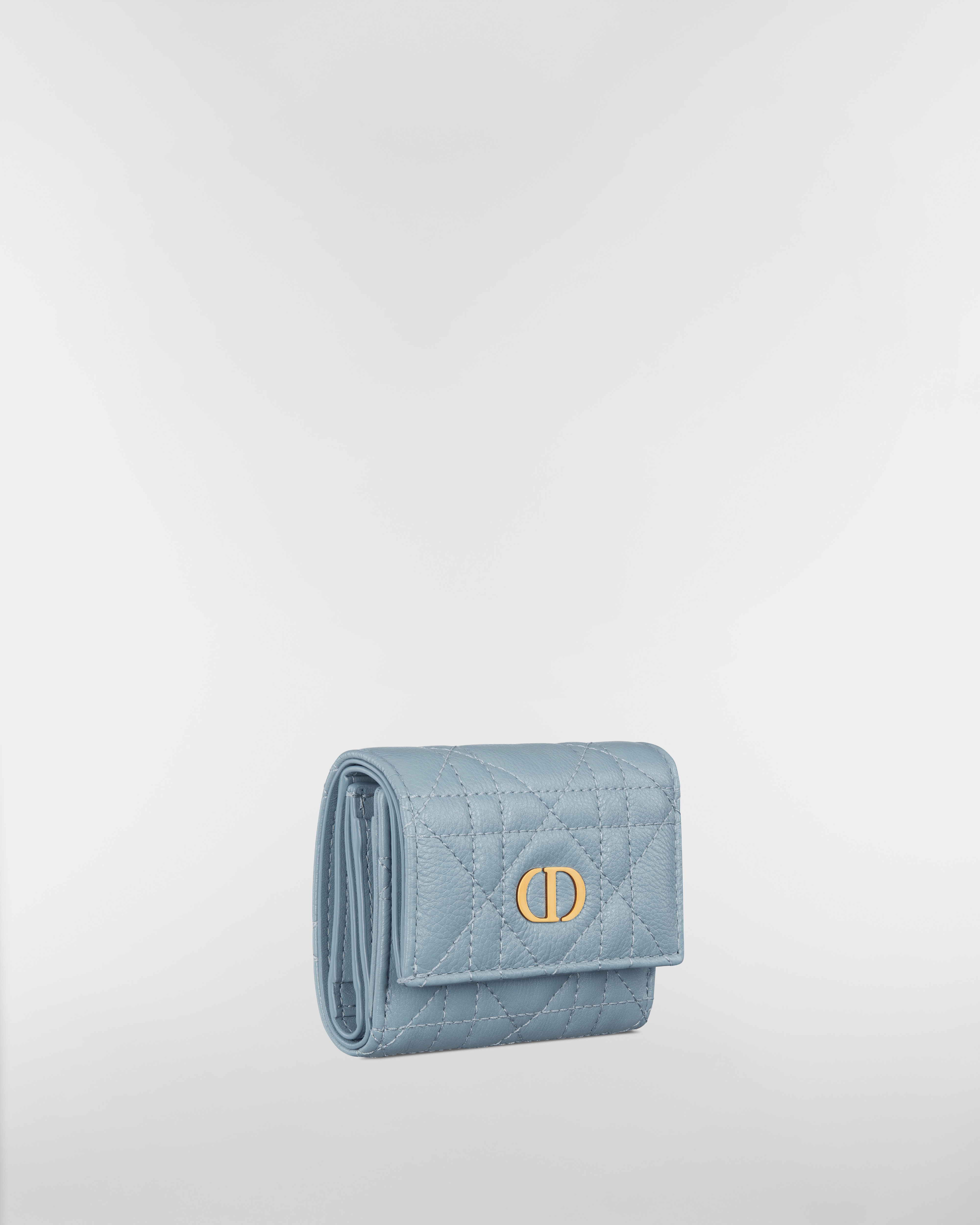 Dior Caro Hibiscus L형 지퍼 지갑 클라우드 블루 서플 까나쥬 송아지 가죽 E03