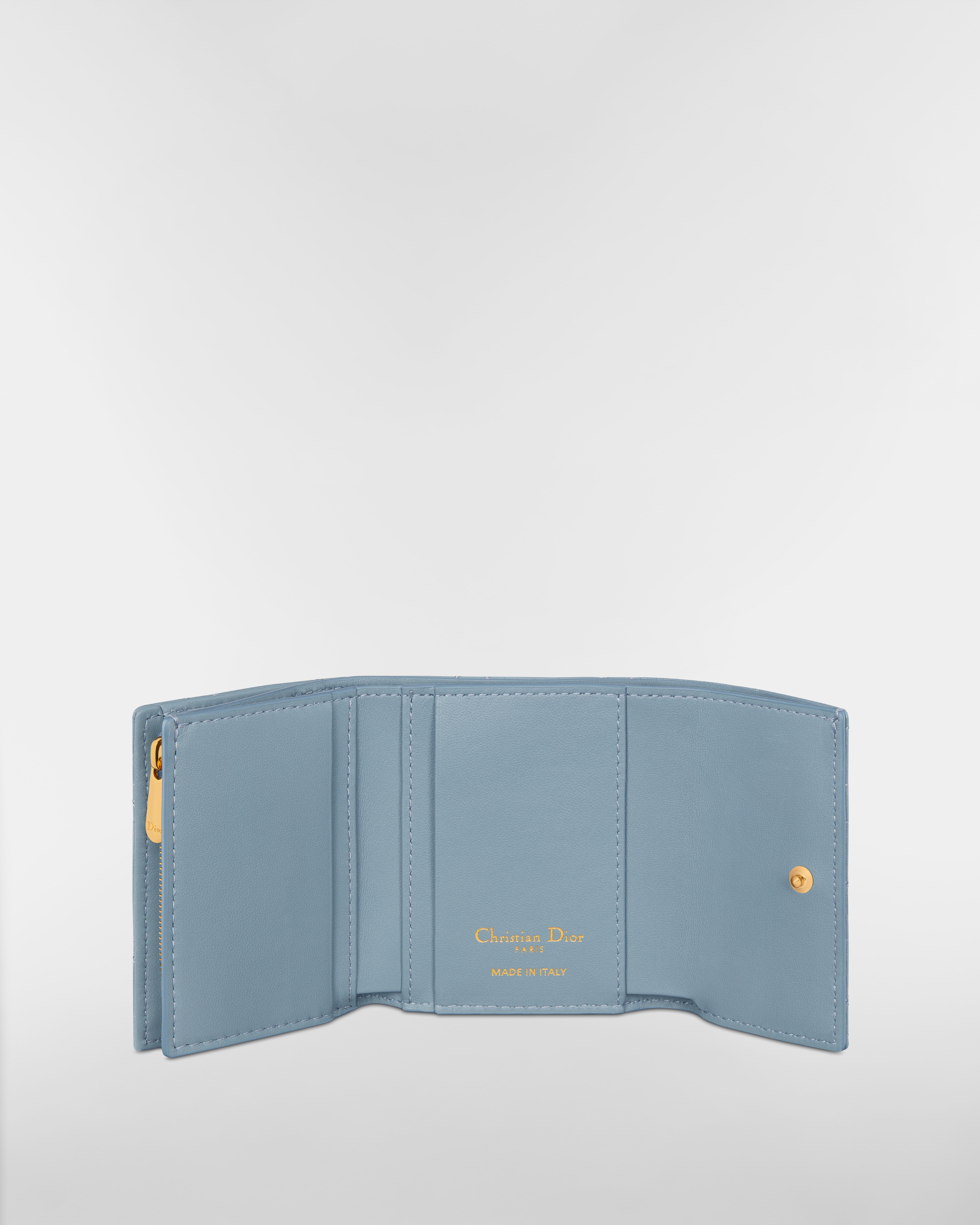 Dior Caro Hibiscus L형 지퍼 지갑 클라우드 블루 서플 까나쥬 송아지 가죽 E07