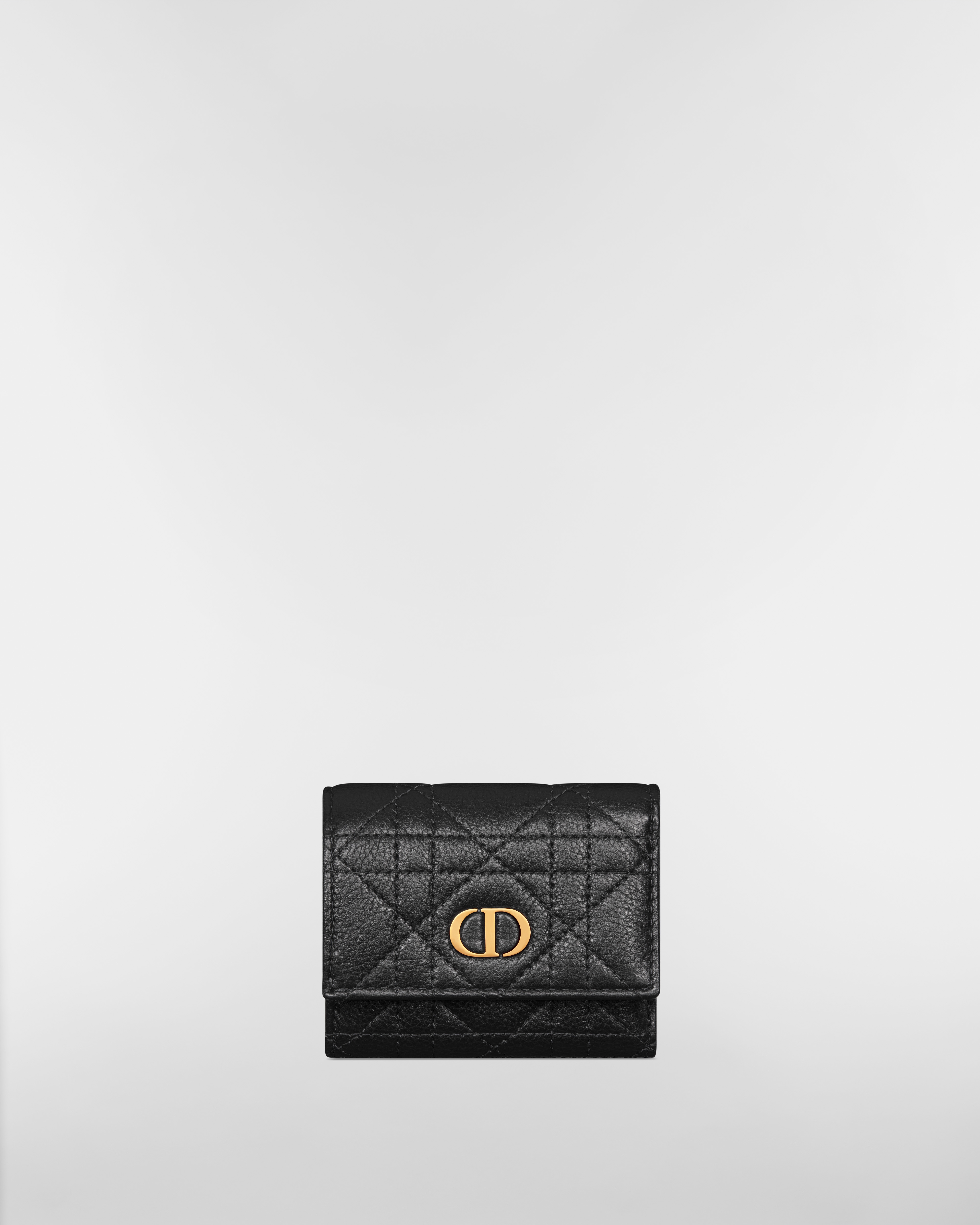 Dior Caro Hibiscus L-Zip Wallet Black Supple Cannage Calfskin E01