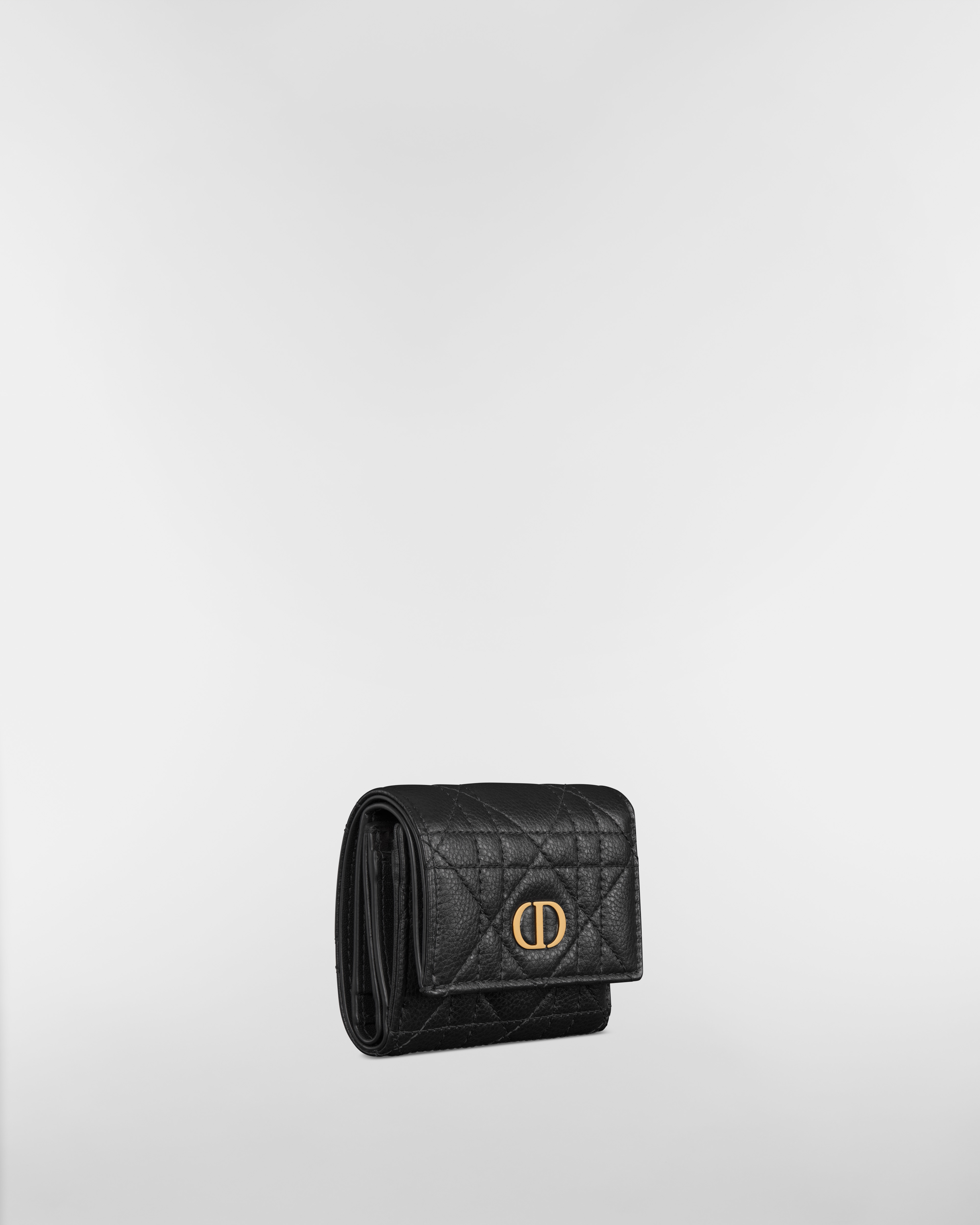 Dior Caro Hibiscus L형 지퍼 지갑 블랙 서플 까나쥬 송아지 가죽 E03