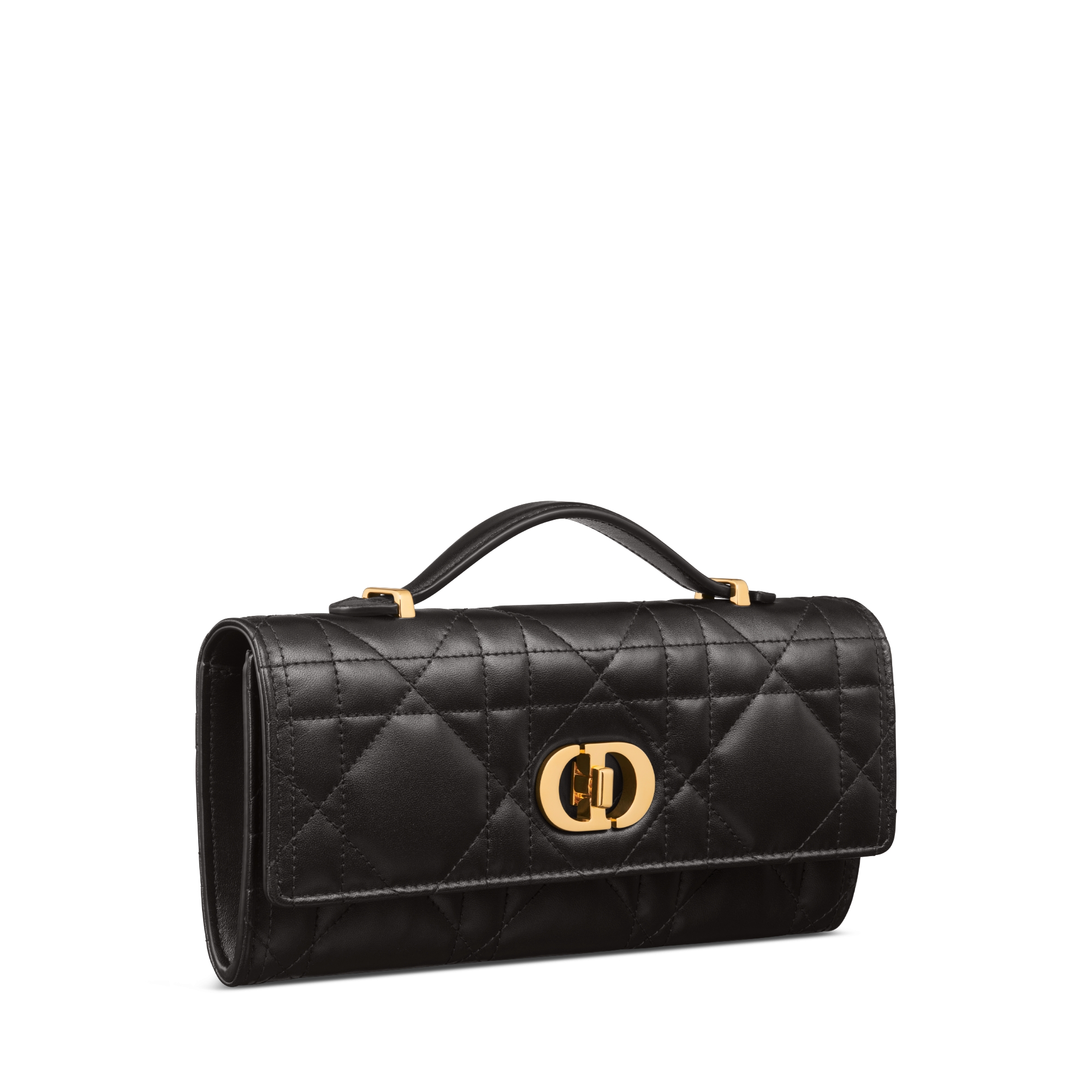 Miss Caro Top Handle Pouch Macrocannage Lammleder in Schwarz E03