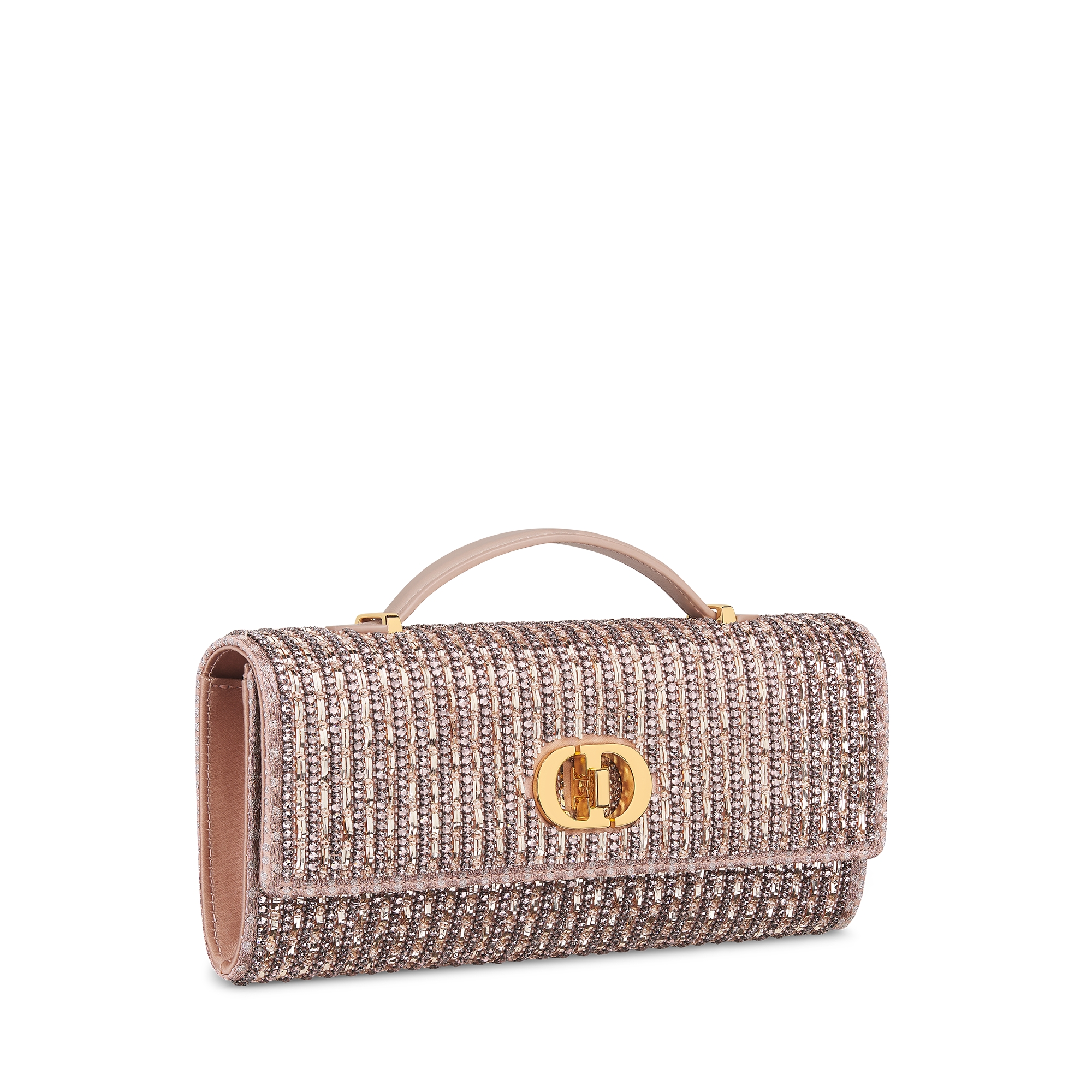 Miss Caro Top Handle 小袋 粉紅色緞綴飾圓珠、水晶和粉紅色金屬線刺繡 E03