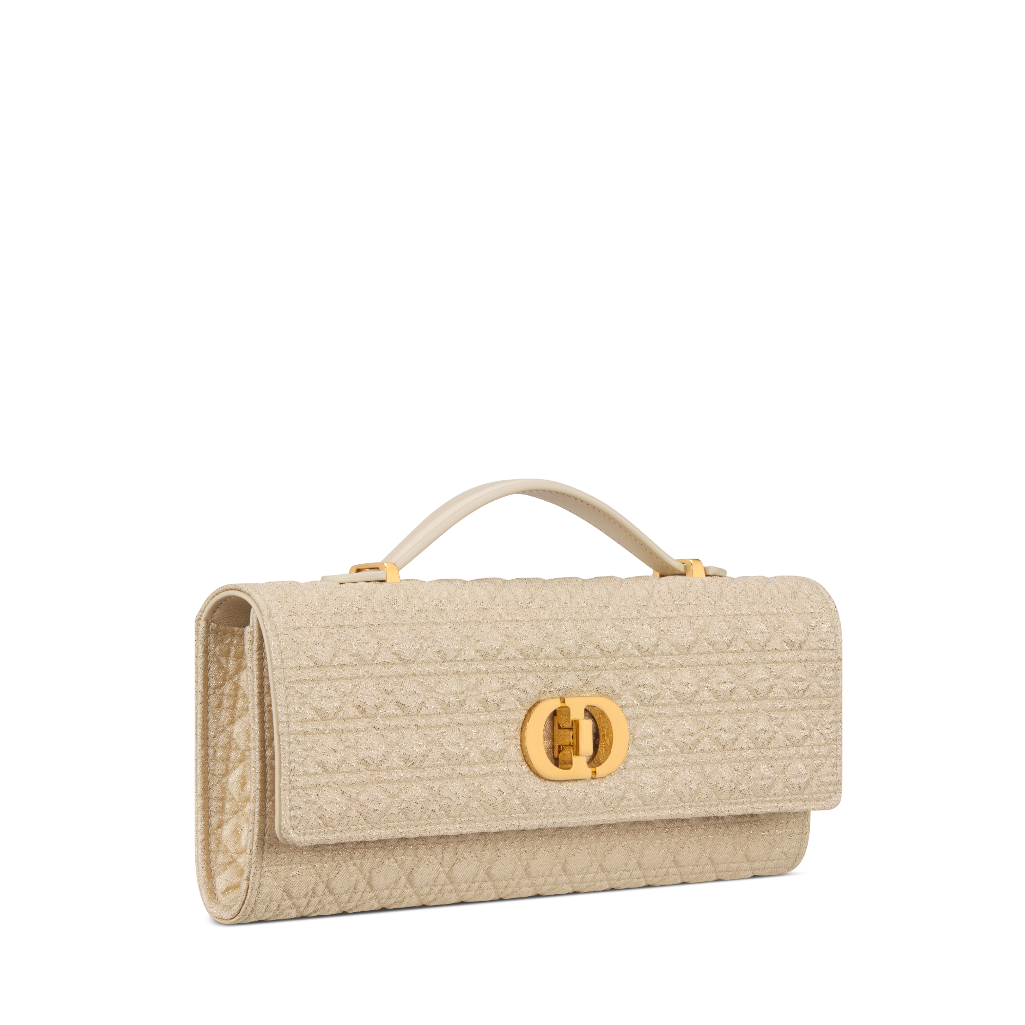 Miss Caro Top Handle Pouch Gold-Tone Metallic Quilted Microcannage Fabric E03