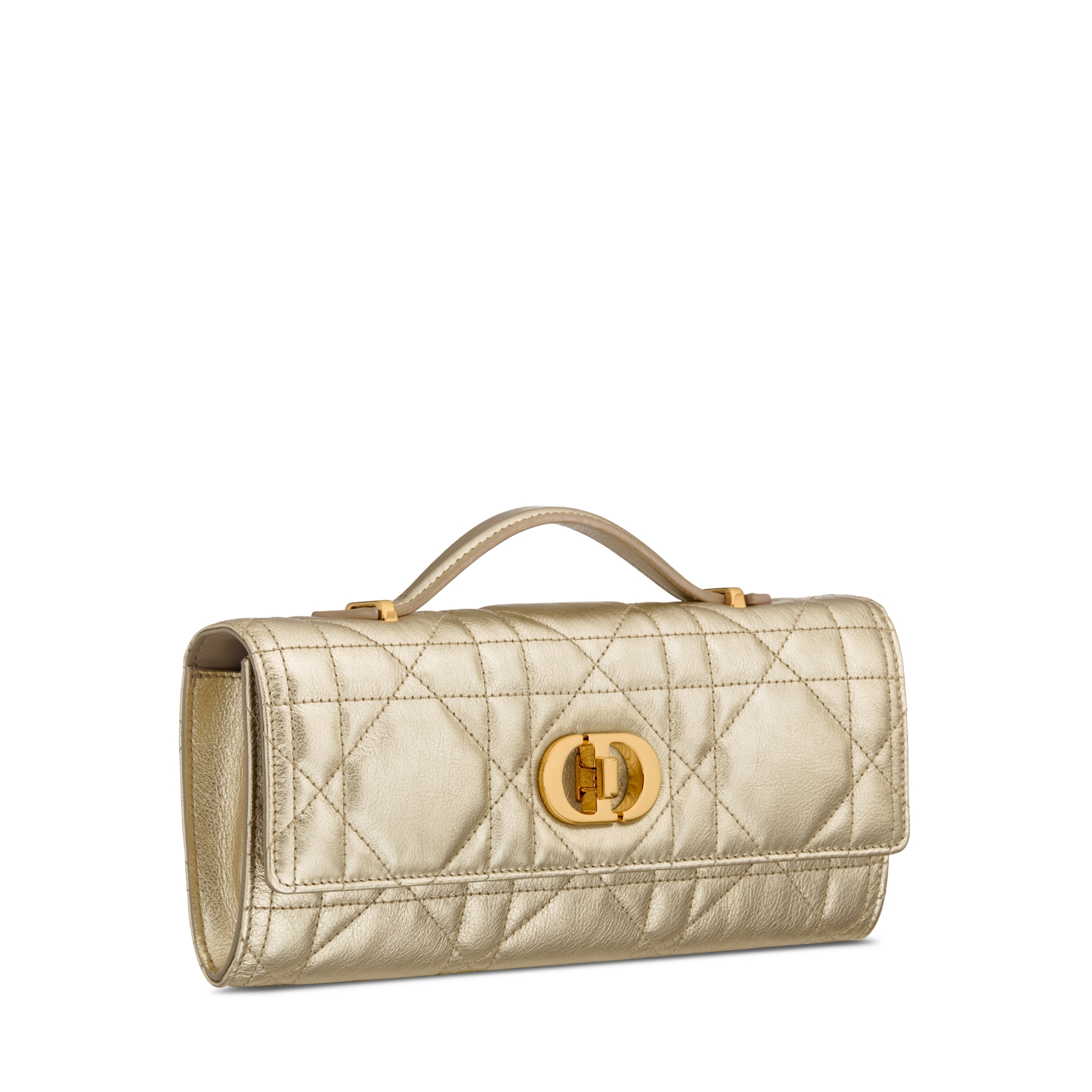 Pochette Top Handle Miss Caro Pelle di vitello Macrocannage color oro metallizzato E03