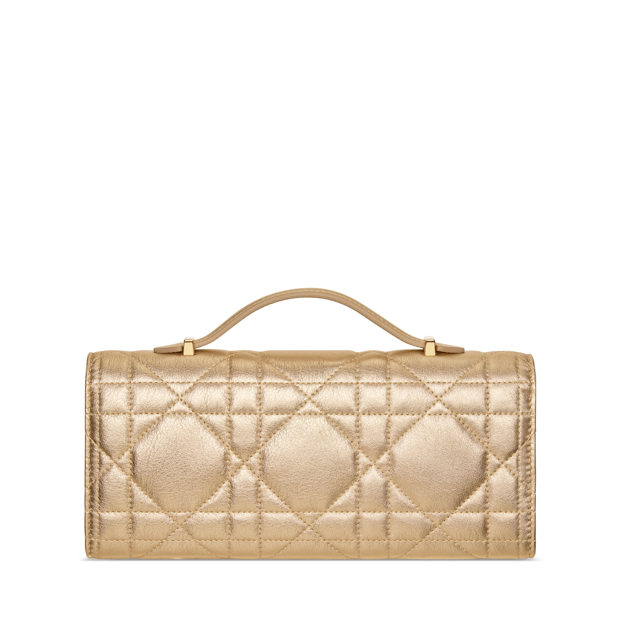 Miss Caro Top Handle-pouch Metallic vaalgoudkleurig kalfsleer met Macrocannage-motief E08