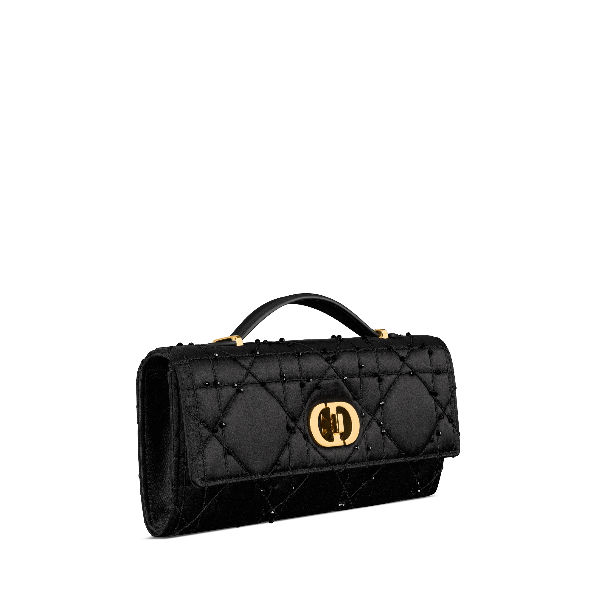 Miss Caro Top Handle 小袋 黑色大型藤格紋圖案緞綴飾圓珠刺繡 E03