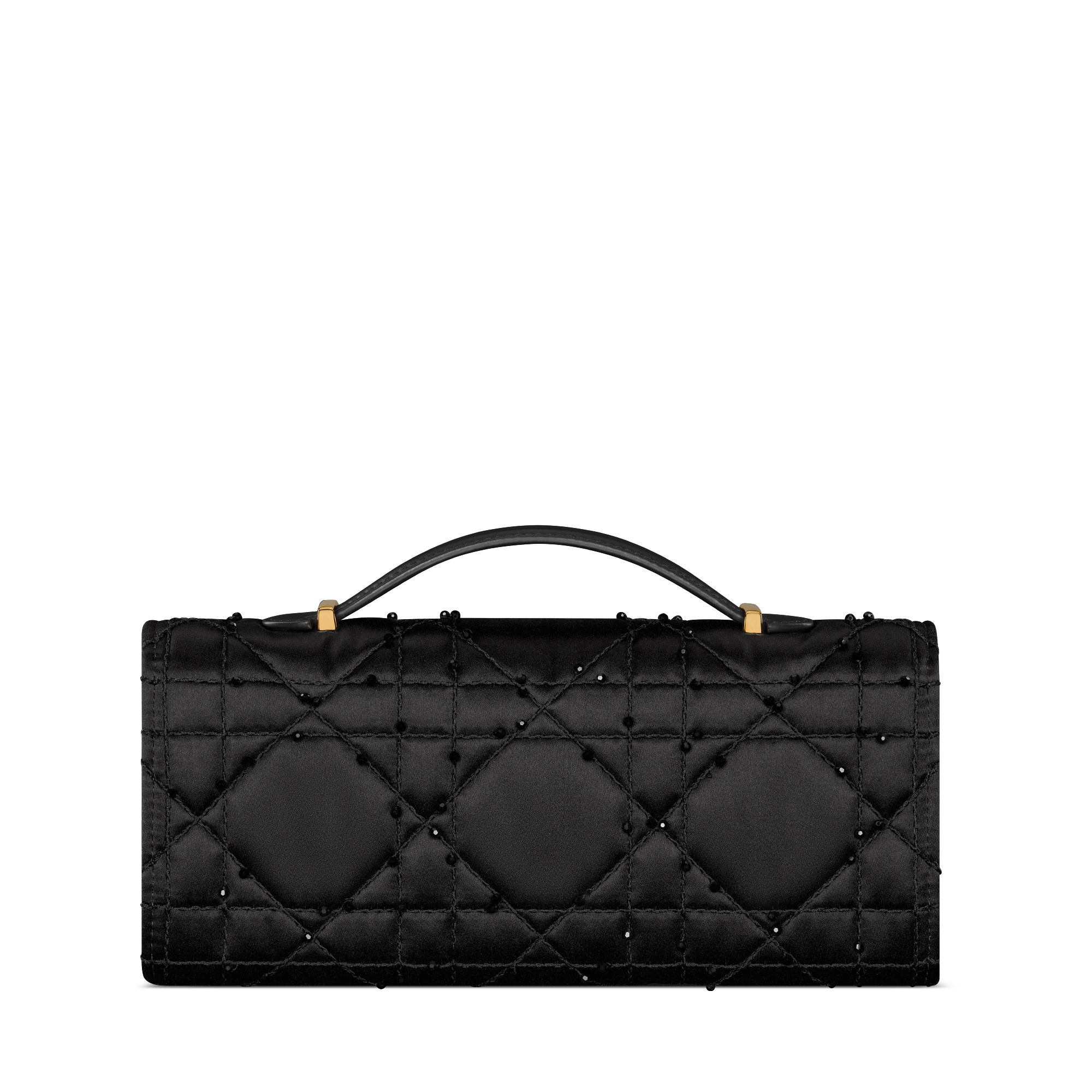 Miss Caro Top Handle 小袋 黑色大型藤格紋圖案緞綴飾圓珠刺繡 E08