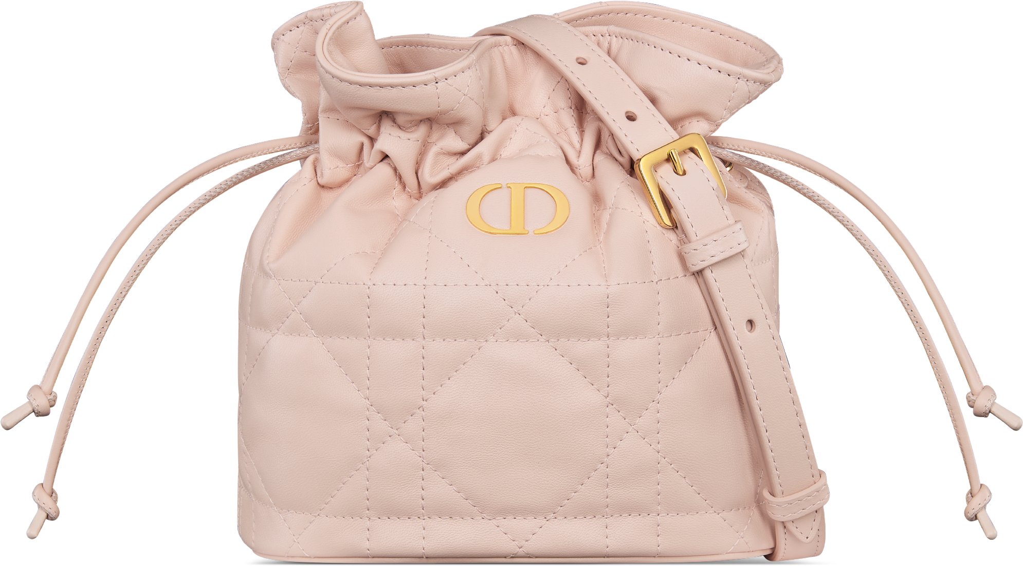 Miss Caro Mini Bucket Bag with Drawstring Powder Pink Macrocannage Lambskin DIOR