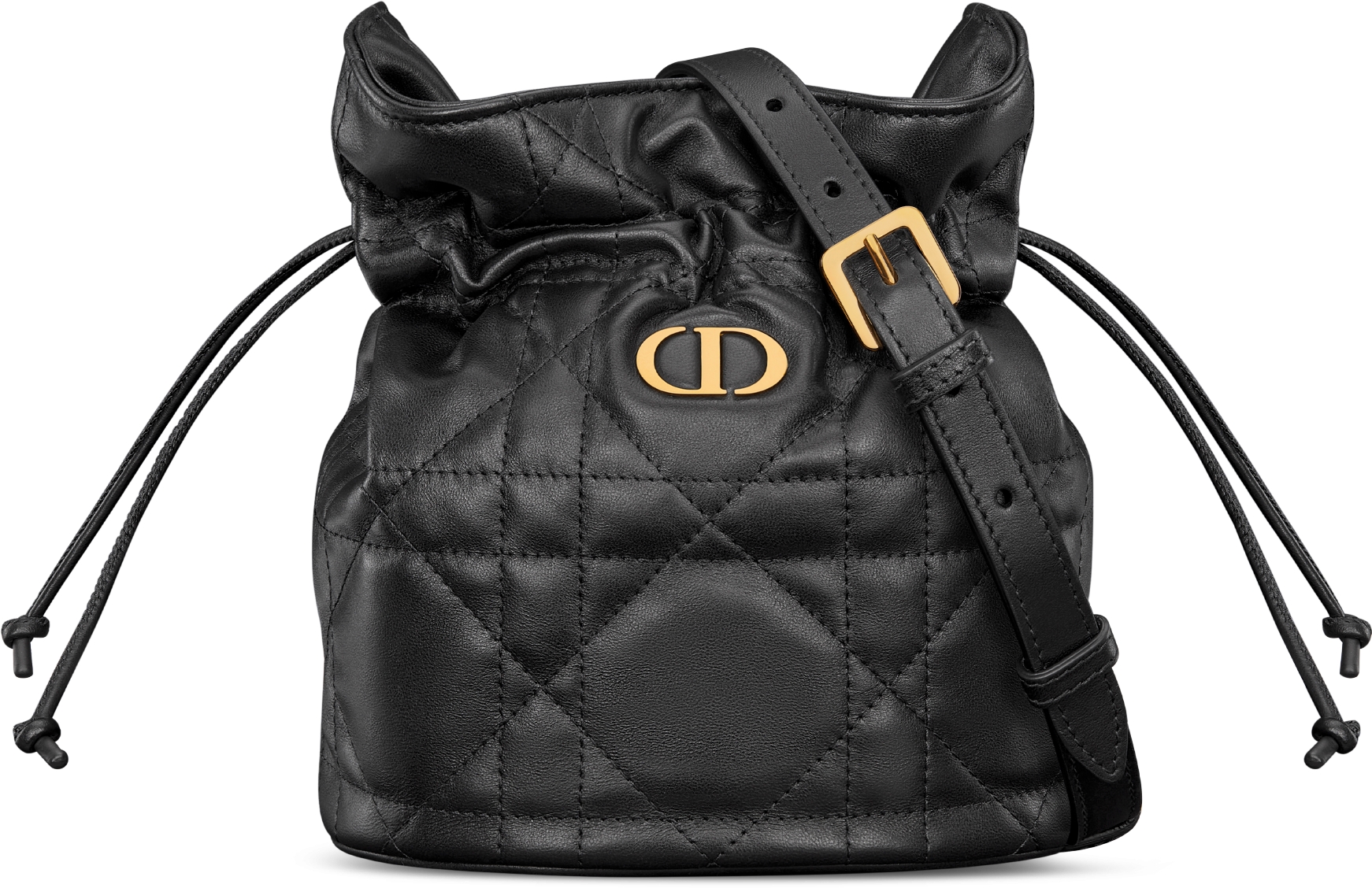 Mini sac seau à cordon Miss Caro Cuir d'agneau Macrocannage noir | DIOR