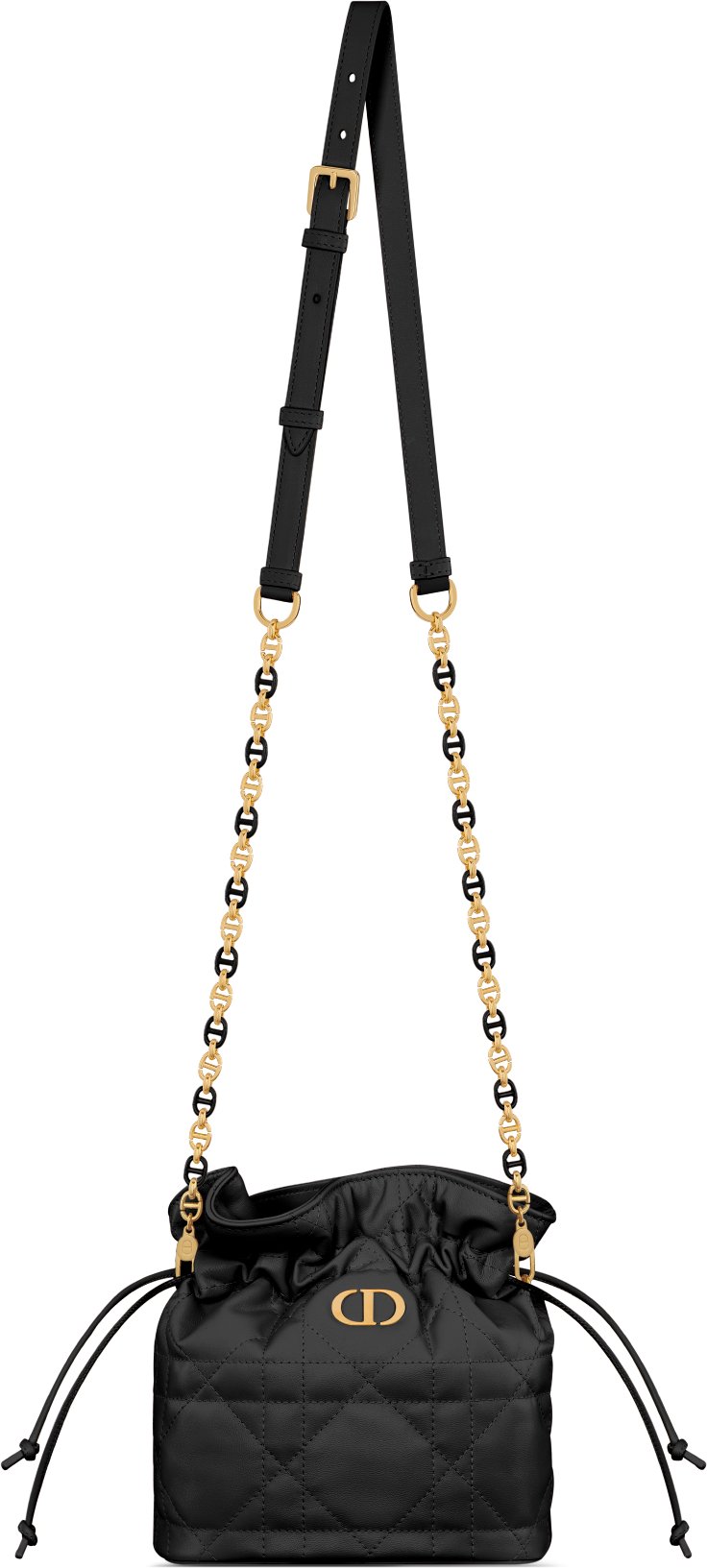DIOR Miss Caro Mini Bucket Bag With Drawstring Black Macrocannage Lambskin Women