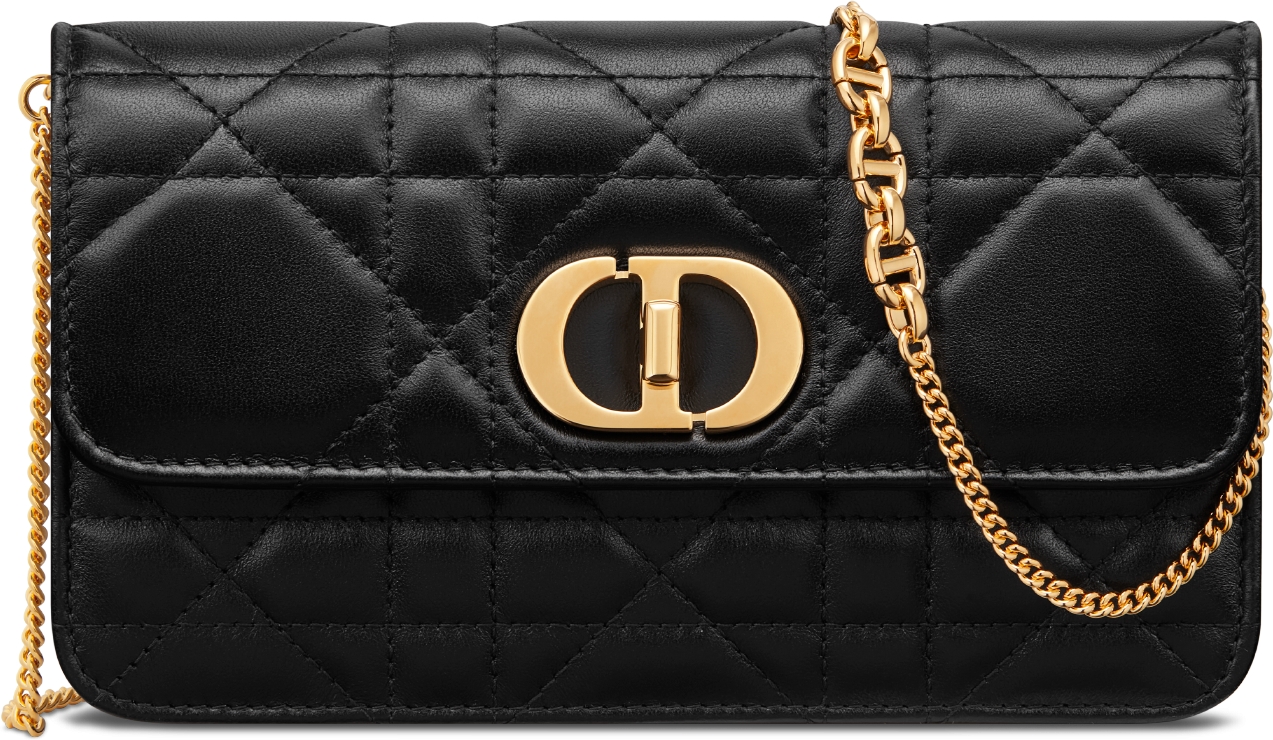 Miss Caro Pouch with Chain Black Macrocannage Lambskin | DIOR