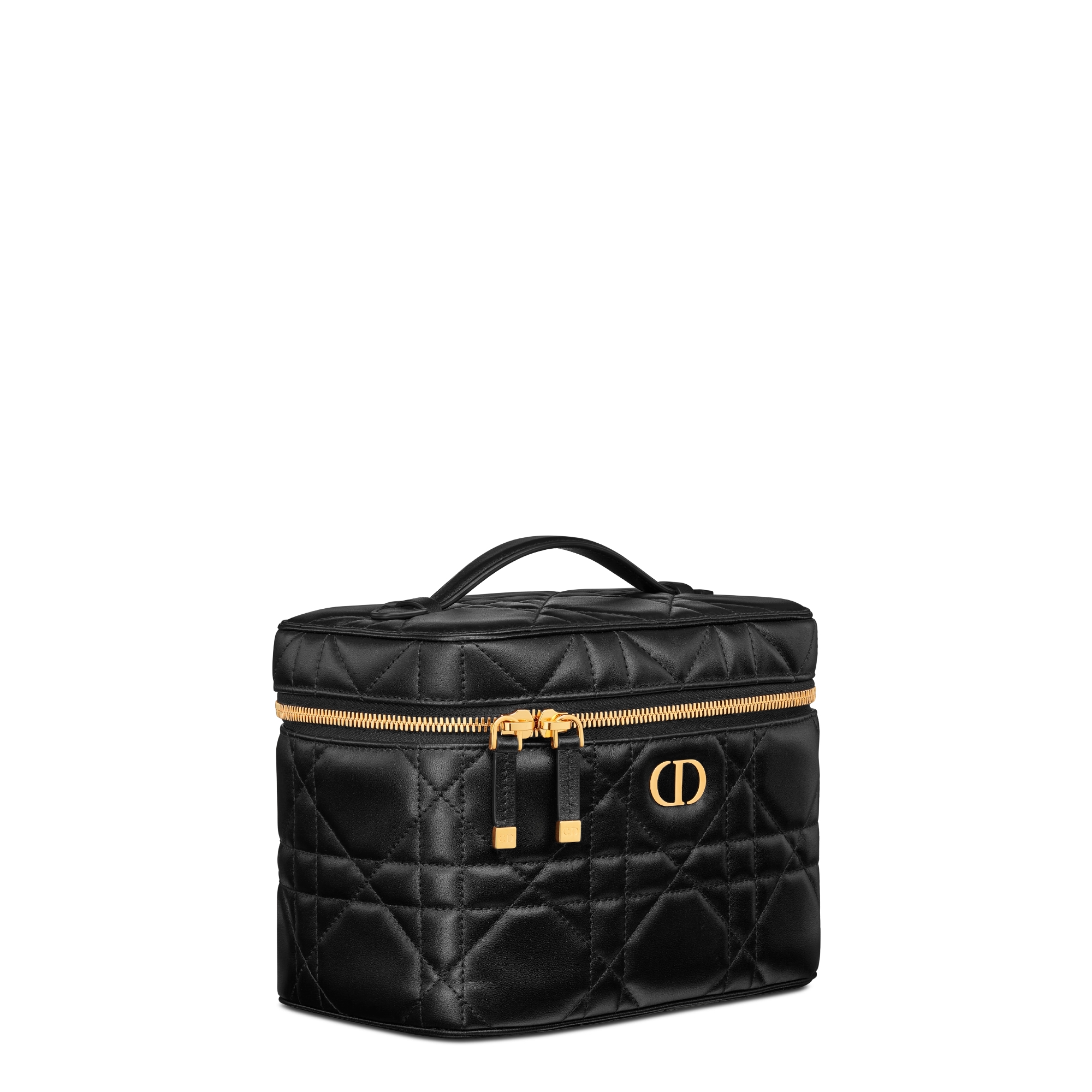 Große Dior Caro Feya Kosmetiktasche Macrocannage Lammleder in Schwarz E03