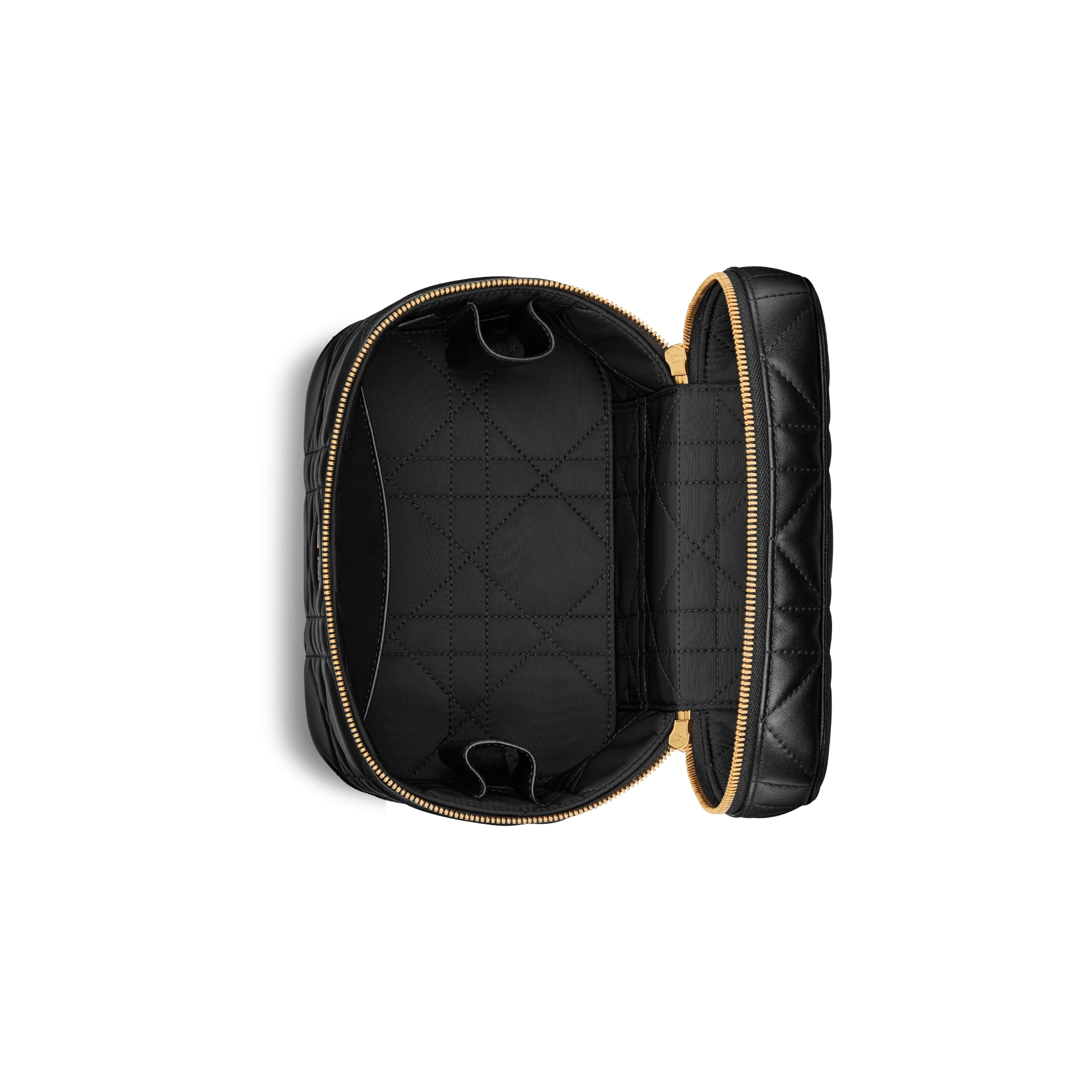 Große Dior Caro Feya Kosmetiktasche Macrocannage Lammleder in Schwarz E06