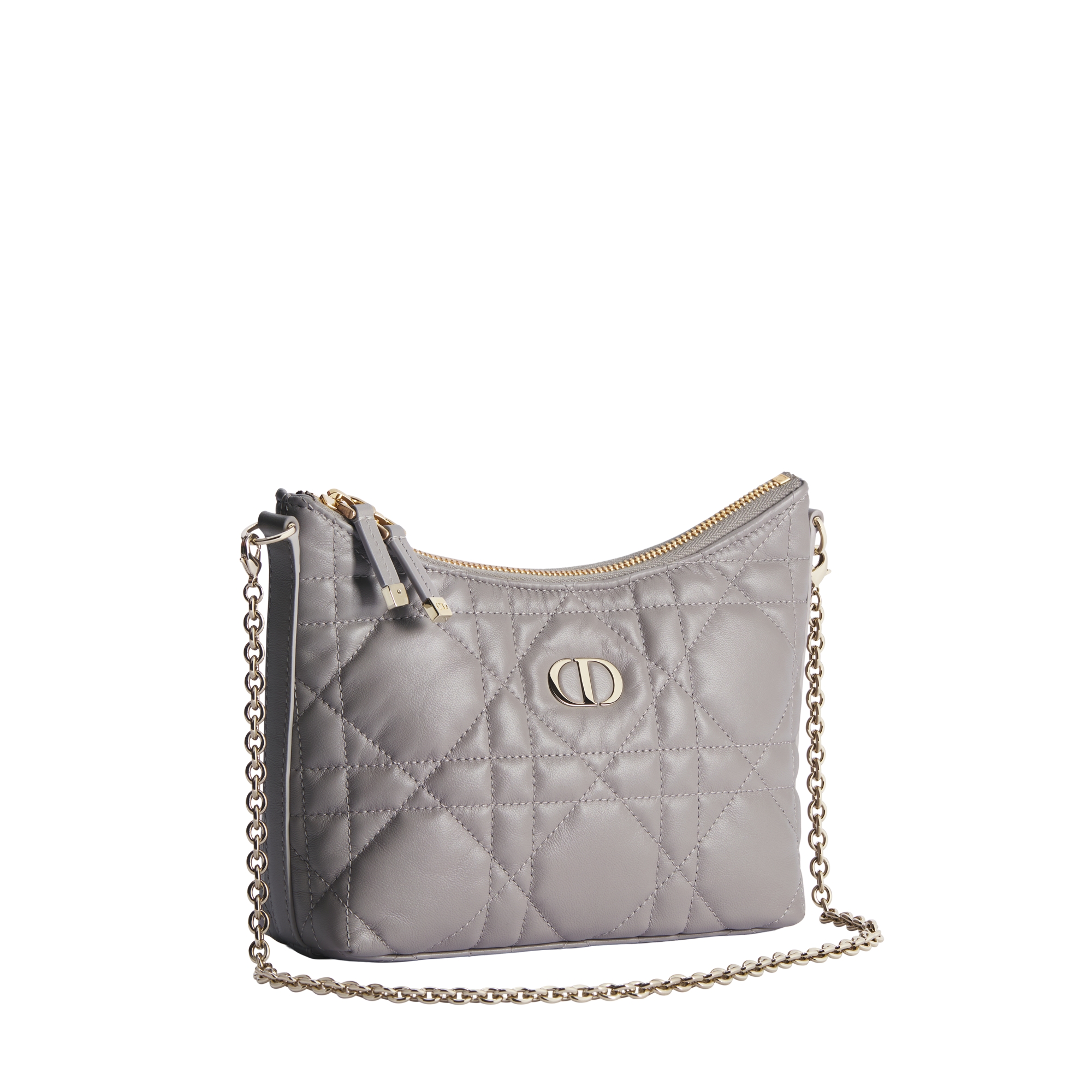 Miss Caro Diorling Mini Bag with Chain Trianon Gray Macrocannage Lambskin E03