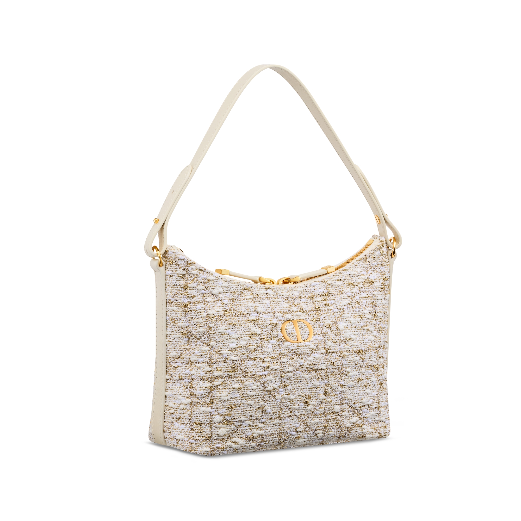 Miss Caro Diorling 鏈帶迷你手袋 白色斜紋軟呢配金色色調 Cannage 藤格紋圖案 E03