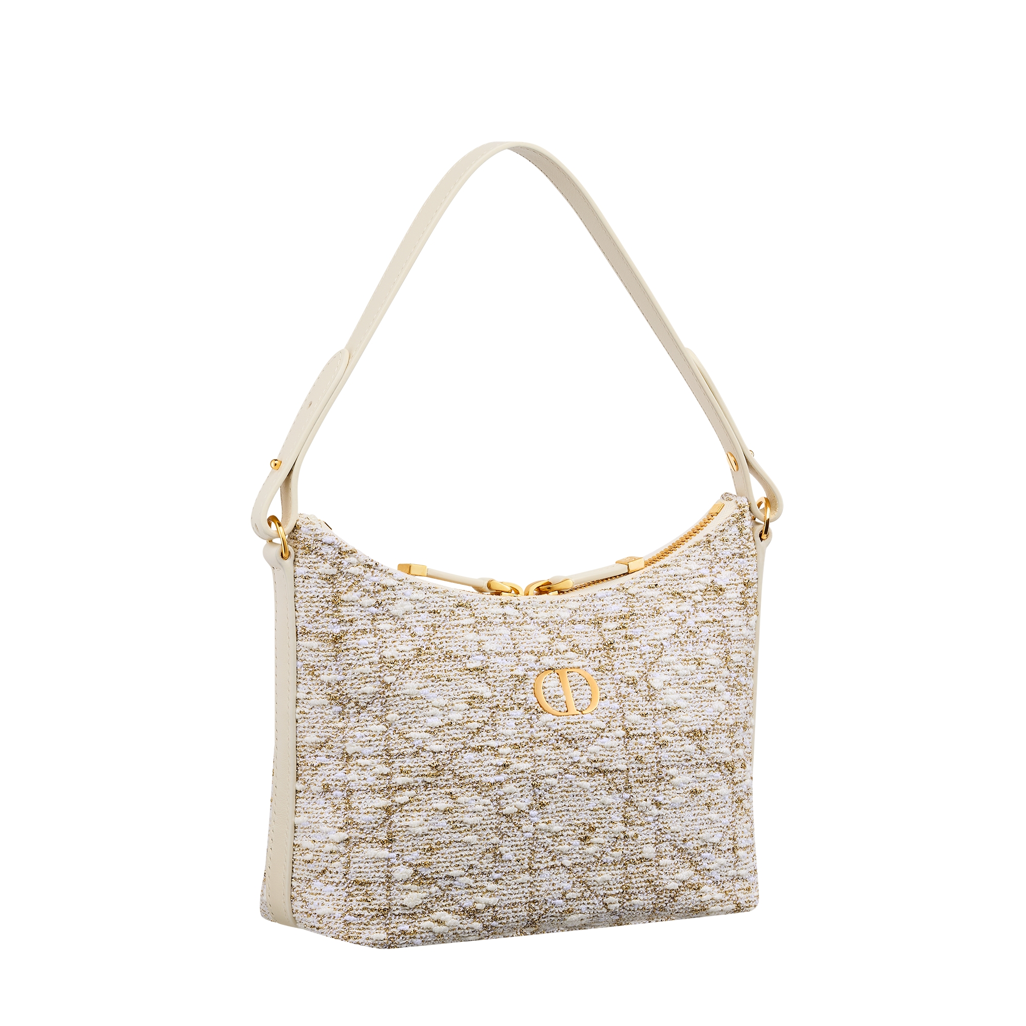 Miss Caro Diorling Mini Bag with Chain White Tweed with Gold-Tone Cannage Motif E03
