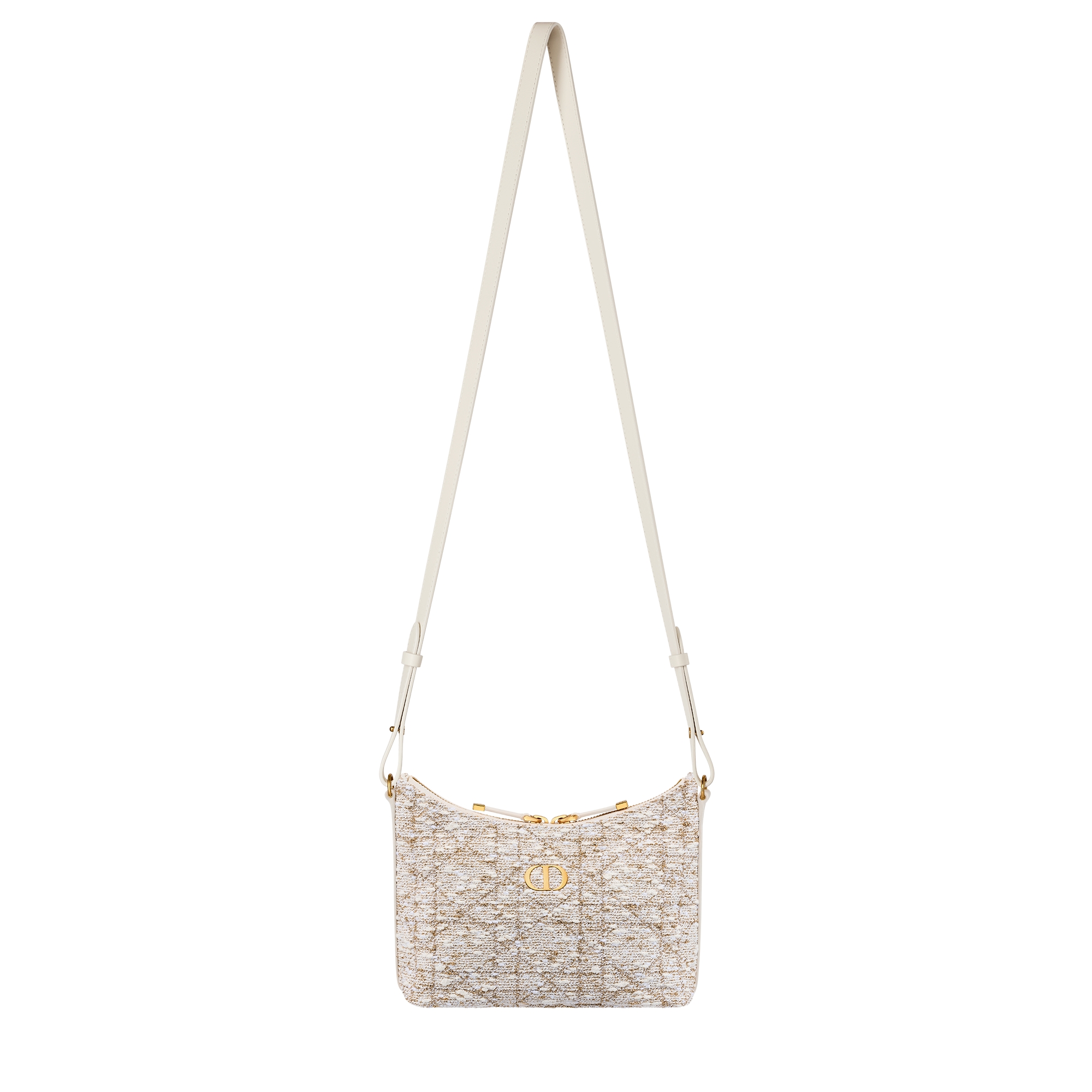 Miss Caro Diorling Mini Bag with Chain White Tweed with Gold-Tone Cannage Motif E07