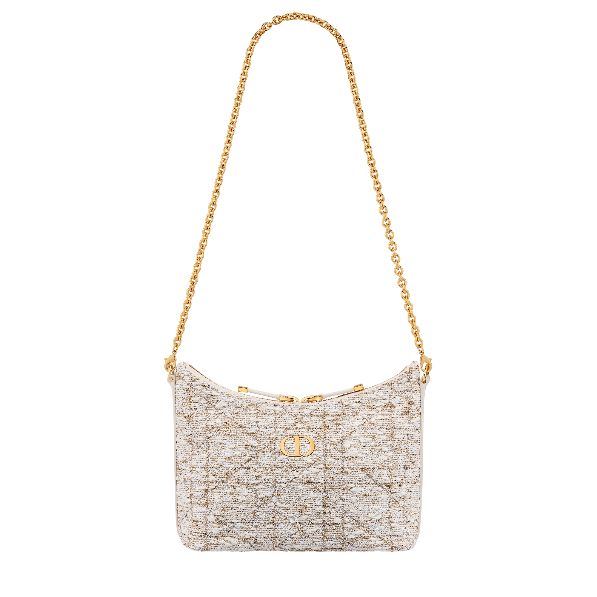 Miss Caro Diorling Mini Bag with Chain White Tweed with Gold-Tone Cannage Motif E10