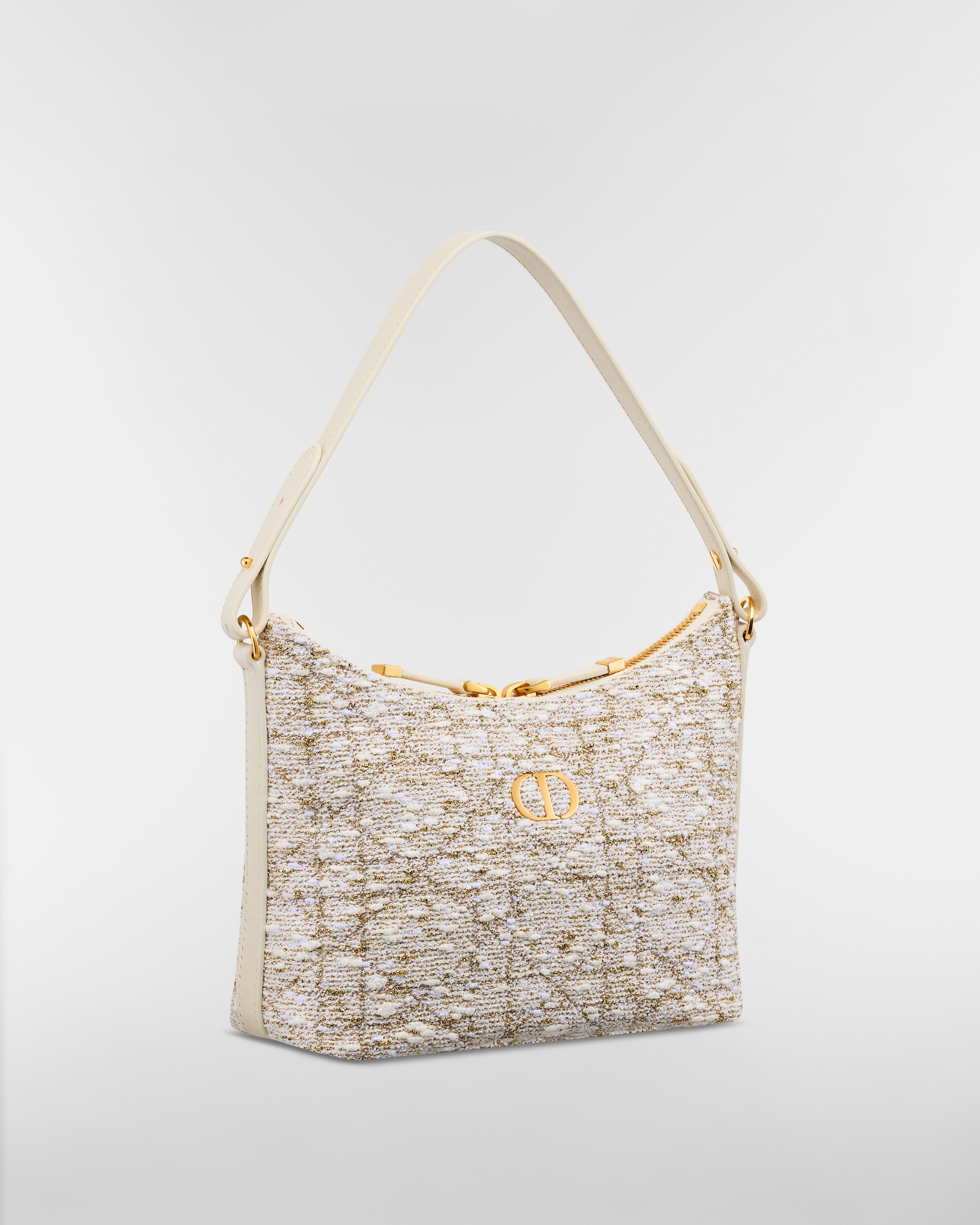 Miss Caro Diorling 附鏈帶迷你包 白色毛呢綴以金色調 Cannage 籐格紋圖案 E03